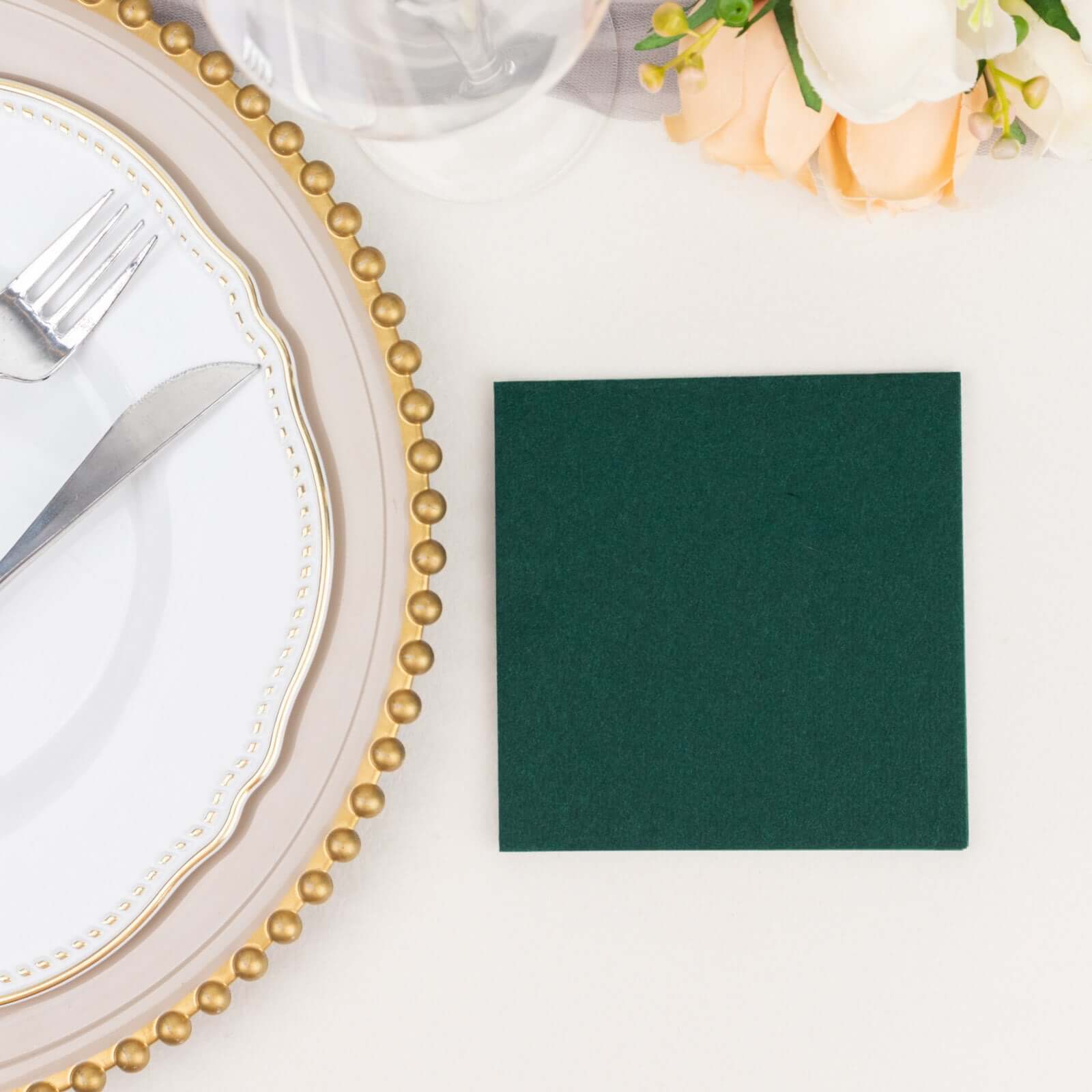 20-Pack Paper Linen-Like Cocktail Napkins Hunter Emerald Green - Disposable 5x5 Airlaid Soft Napkins