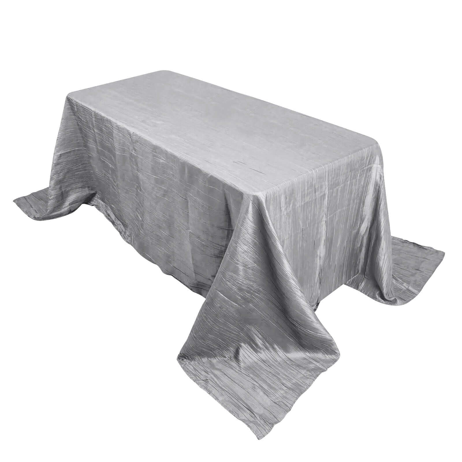 Taffeta 90x132 Rectangle Tablecloth Silver - Seamless Accordion Crinkle Table Cover