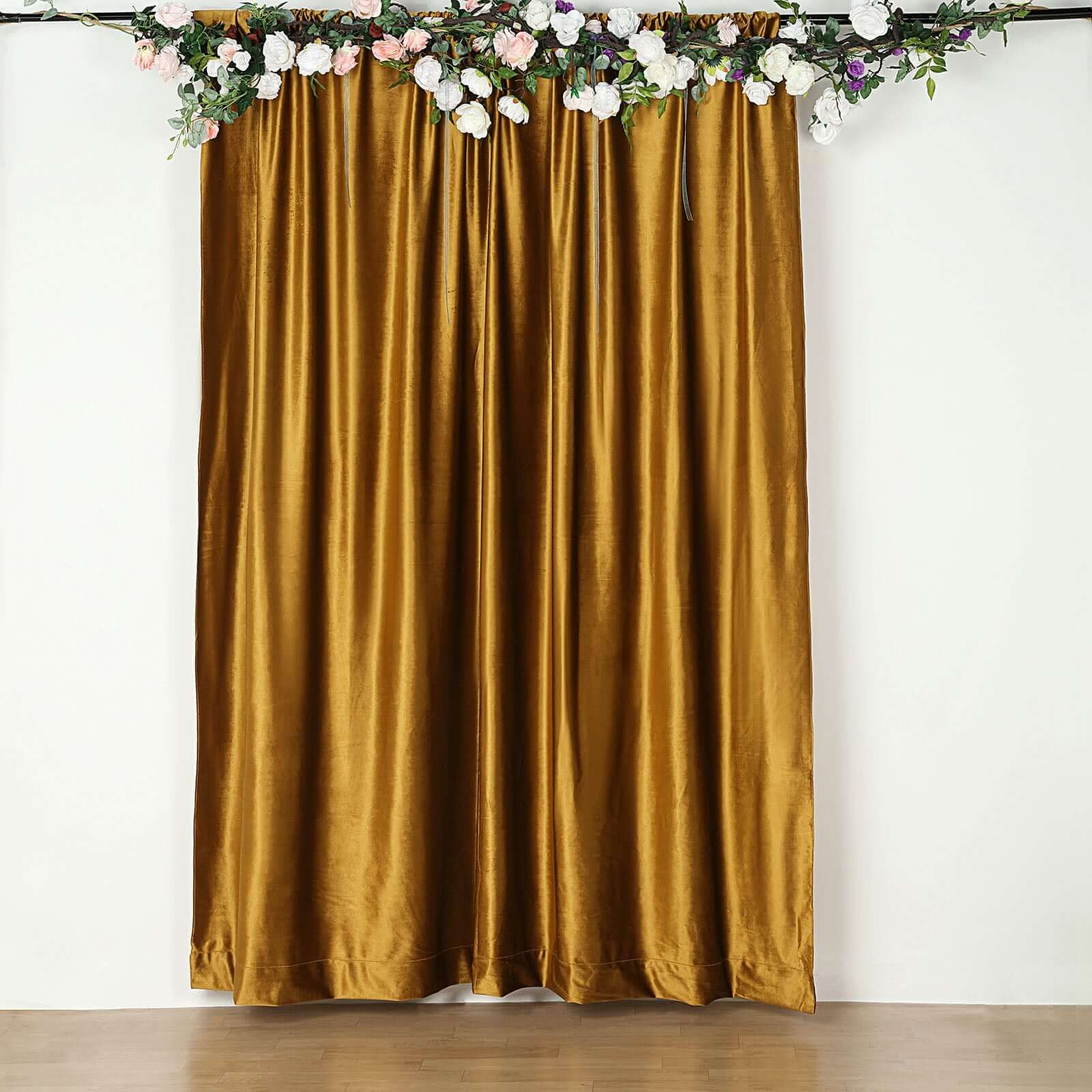 8ftx8ft Gold Premium Smooth Velvet Event Curtain Drapes, Privacy Backdrop Event Panel with Rod Pocket