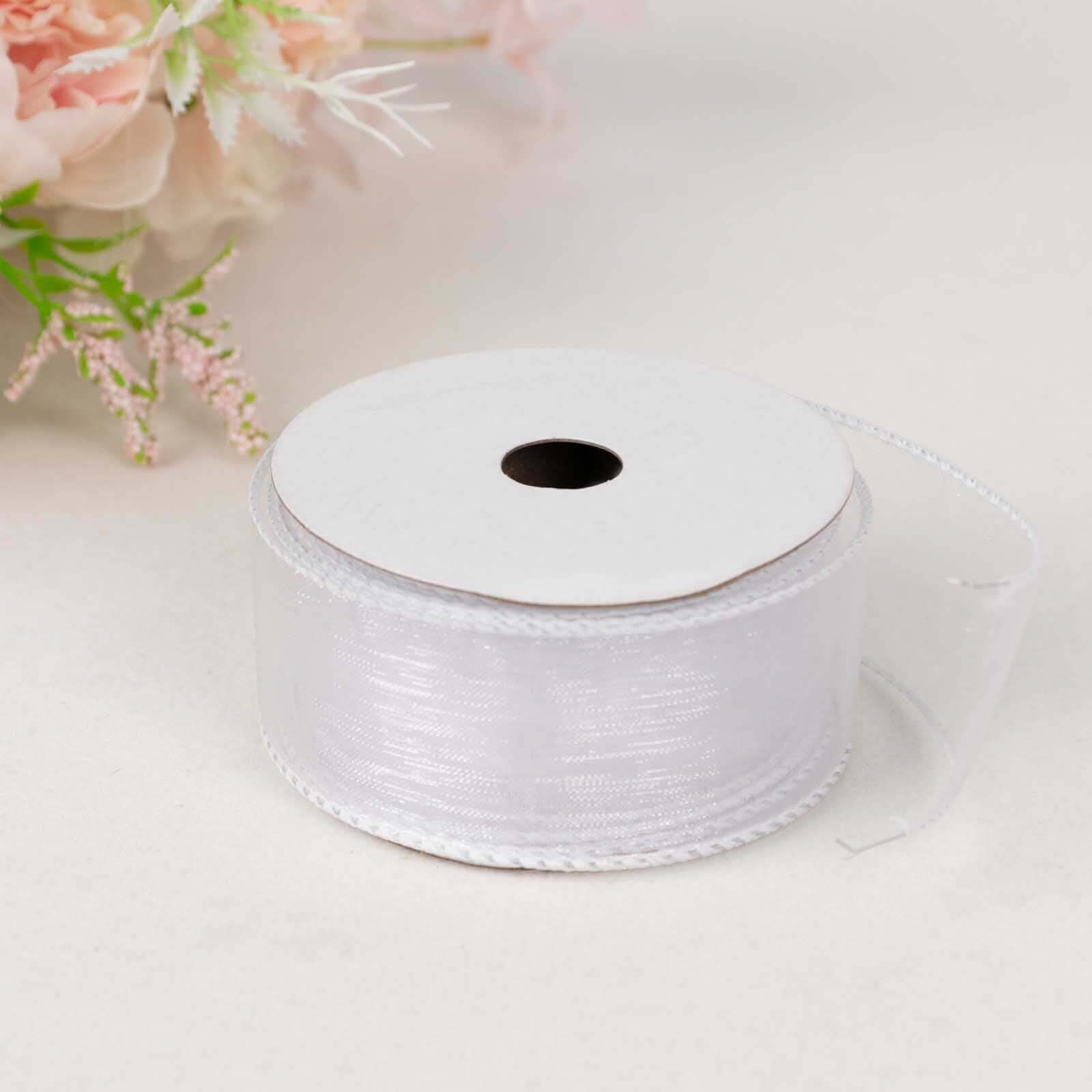 10 Yards 1.5 White Sheer Organza Wired Edge Ribbon