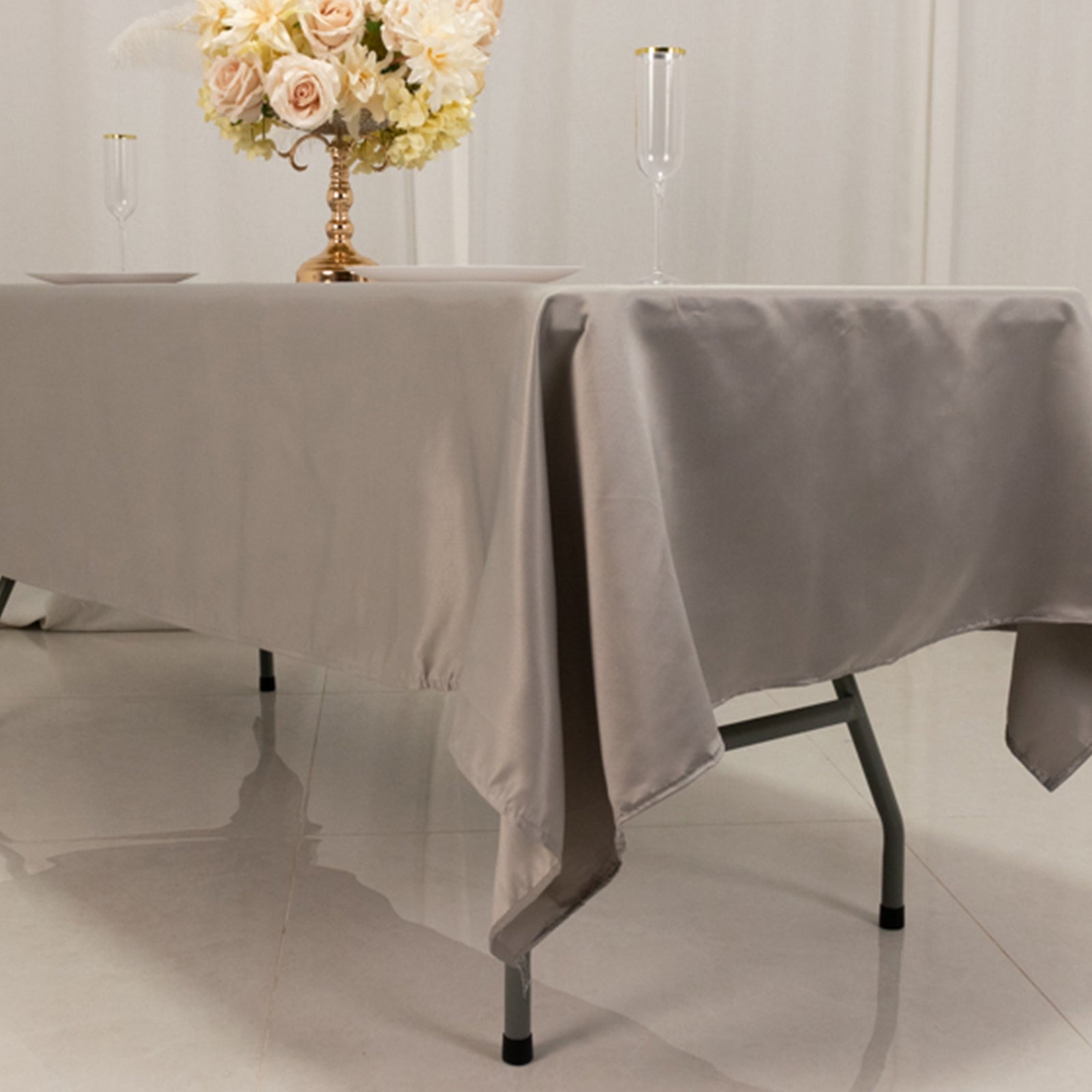 Lamour Satin 60x102 Rectangle Tablecloth Silver - Durable & Silky Soft Feel Table Cover