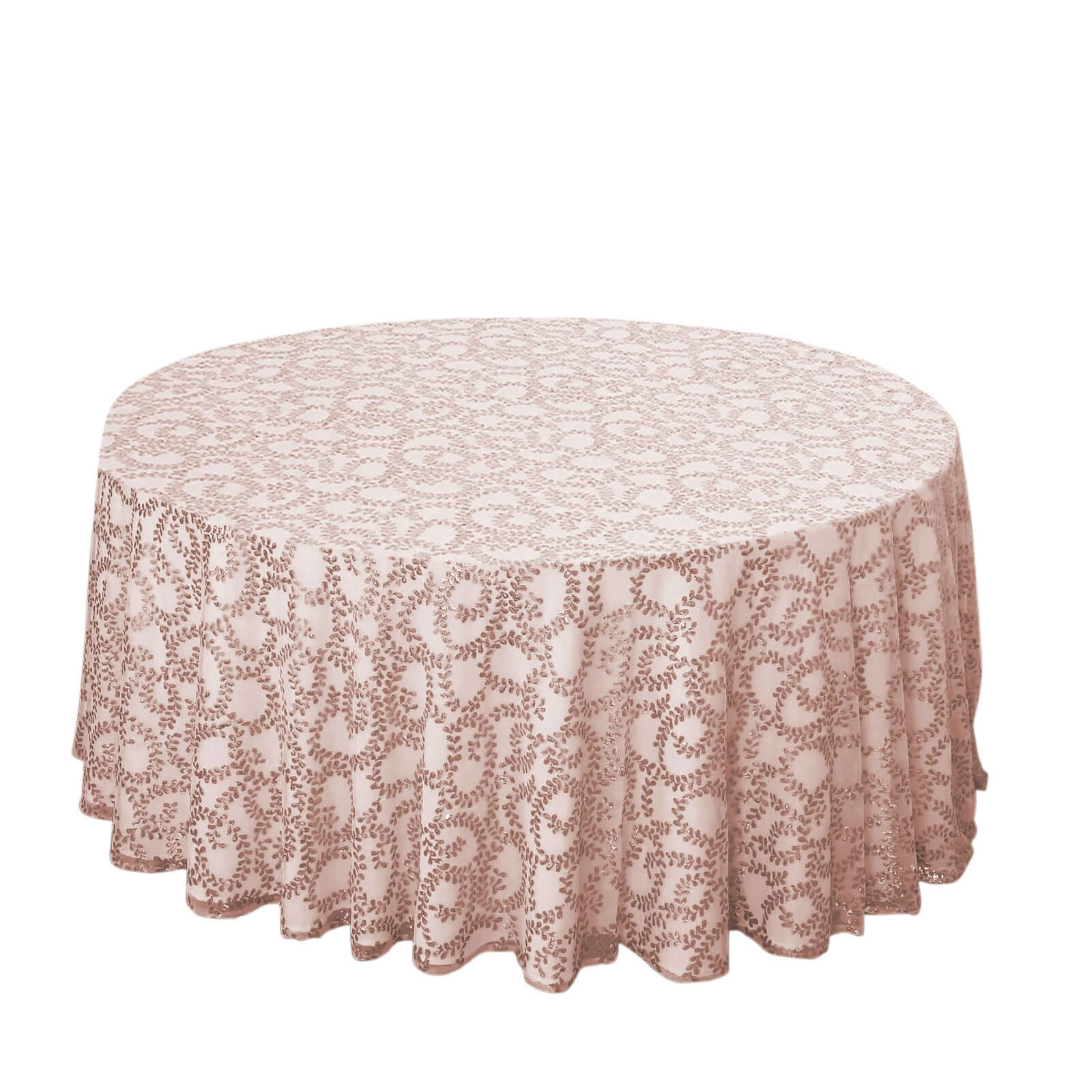 Tulle 120 Round Tablecloth Rose Gold - Seamless Sequin Leaf Embroidered Table Cover