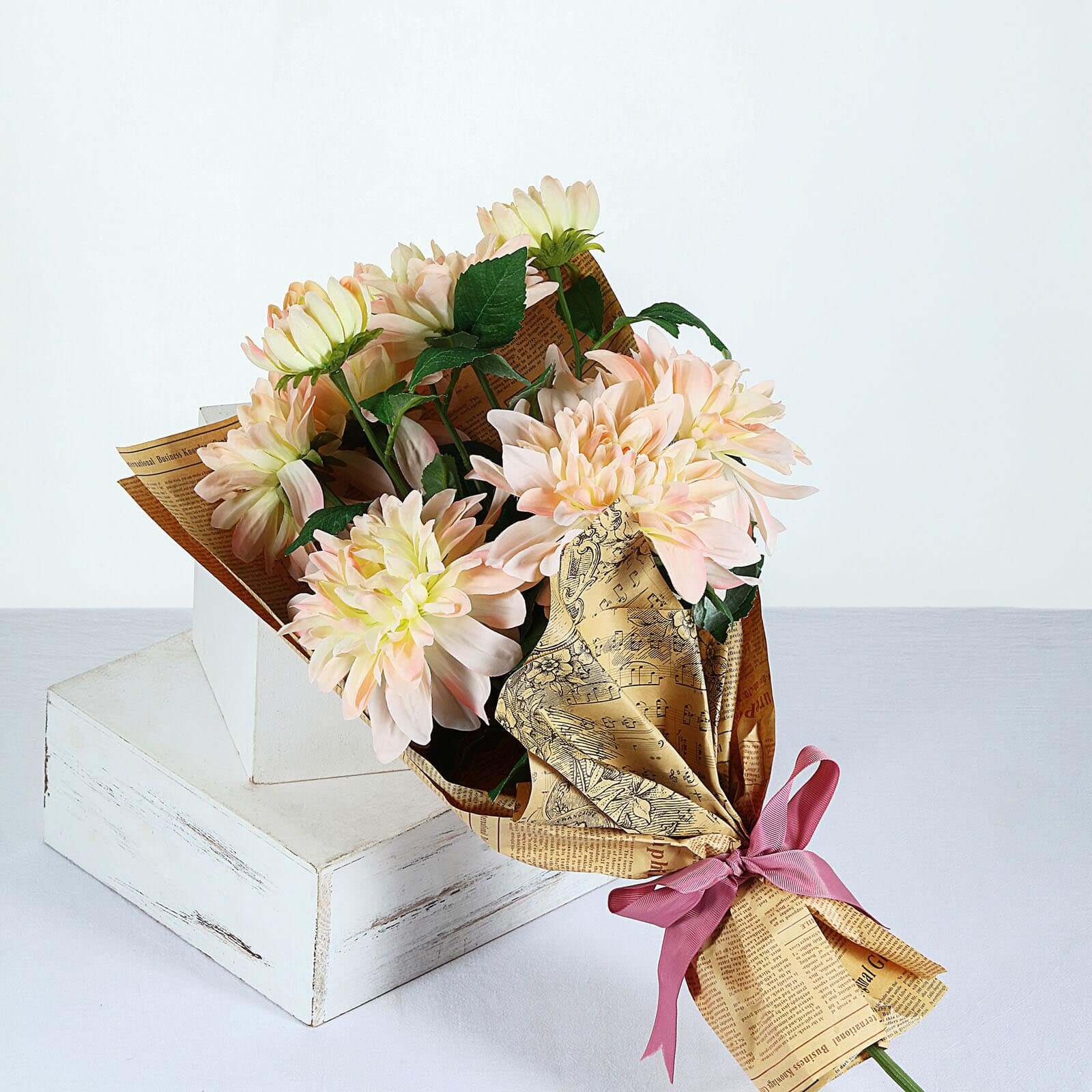 30 Tall Blush Cream Artificial Dahlia Silk Flower Stems, Faux Floral Spray