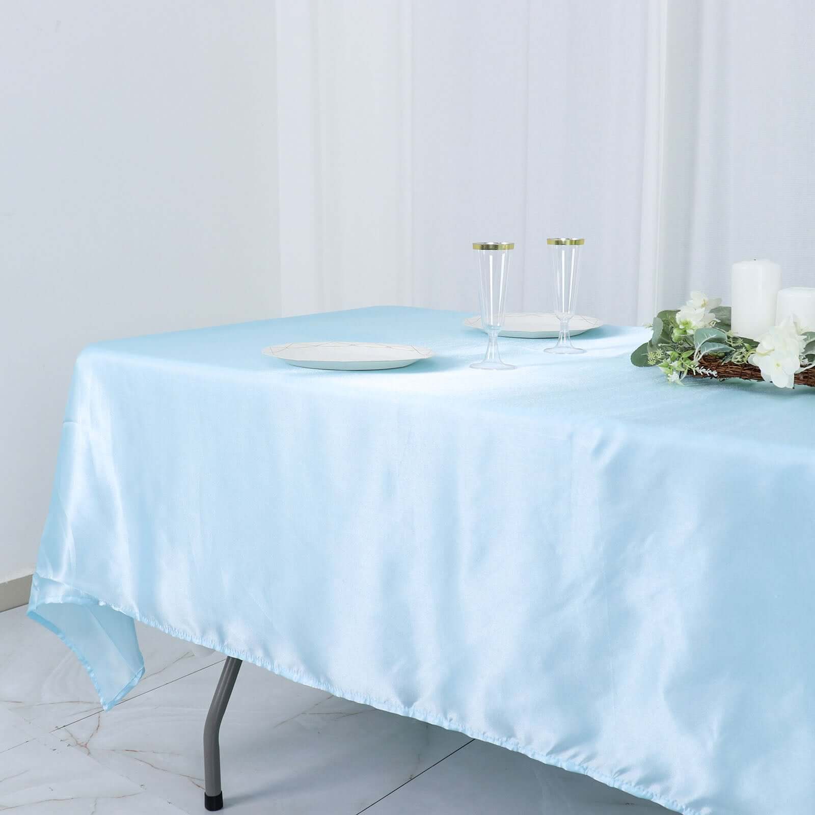 Satin Rectangular 60x102 Tablecloth Light Blue - Smooth and Lustrous Table Cover