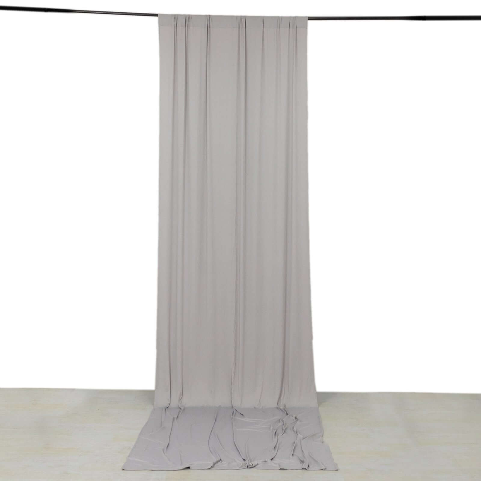 Silver 4-Way Stretch Spandex Event Curtain Drapes, Wrinkle Free Backdrop Event Panel with Rod Pockets - 5ftx14ft