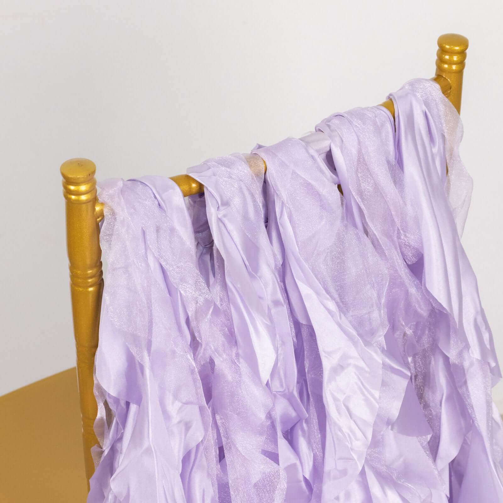 5 Pack Chiffon Satin Chair Sashes Lavender Lilac - Easy to Install Ruffled Curly Willow