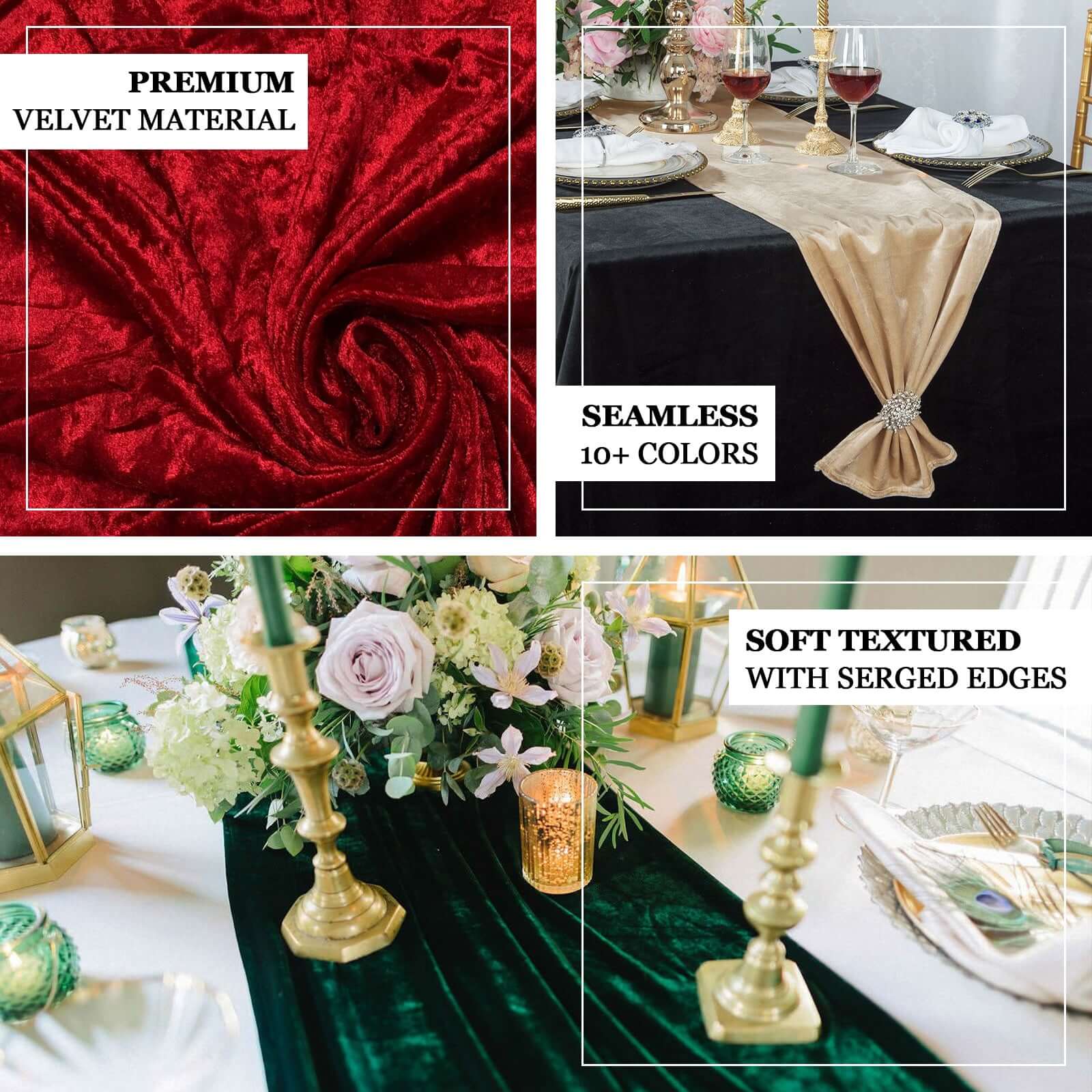 Premium Velvet 12x108 Table Runner Champagne - Sheen Finish Reusable Table Decor