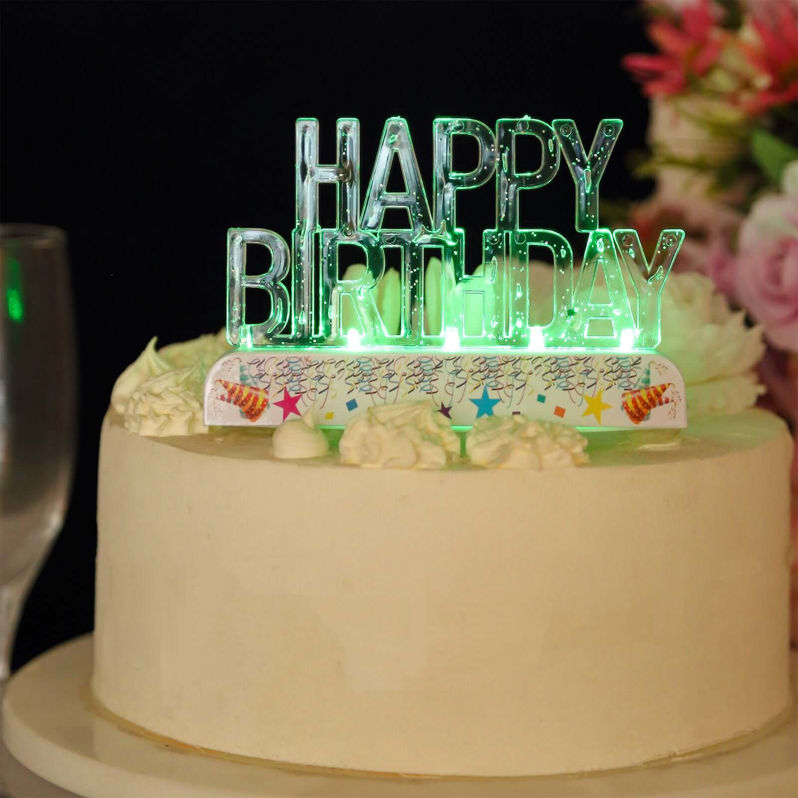 LED Cake Topper Multicolor Flashing Clear Acrylic - Perfect Happy Birthday Party Decor 5x3