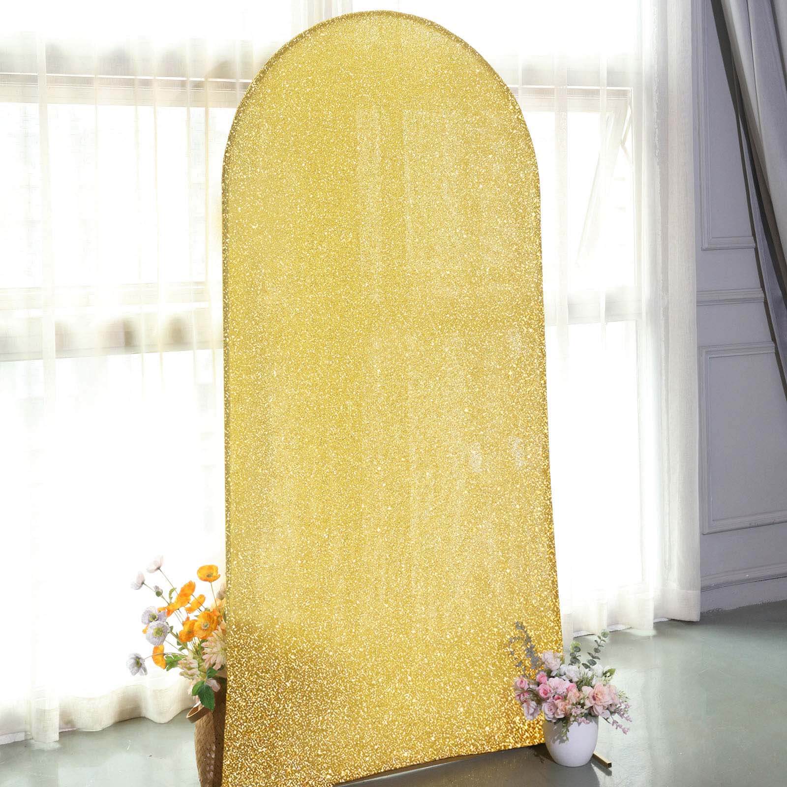 7ft Gold Shimmer Tinsel Spandex Chiara Backdrop Stand Cover For Fitted Round Top Wedding Arch