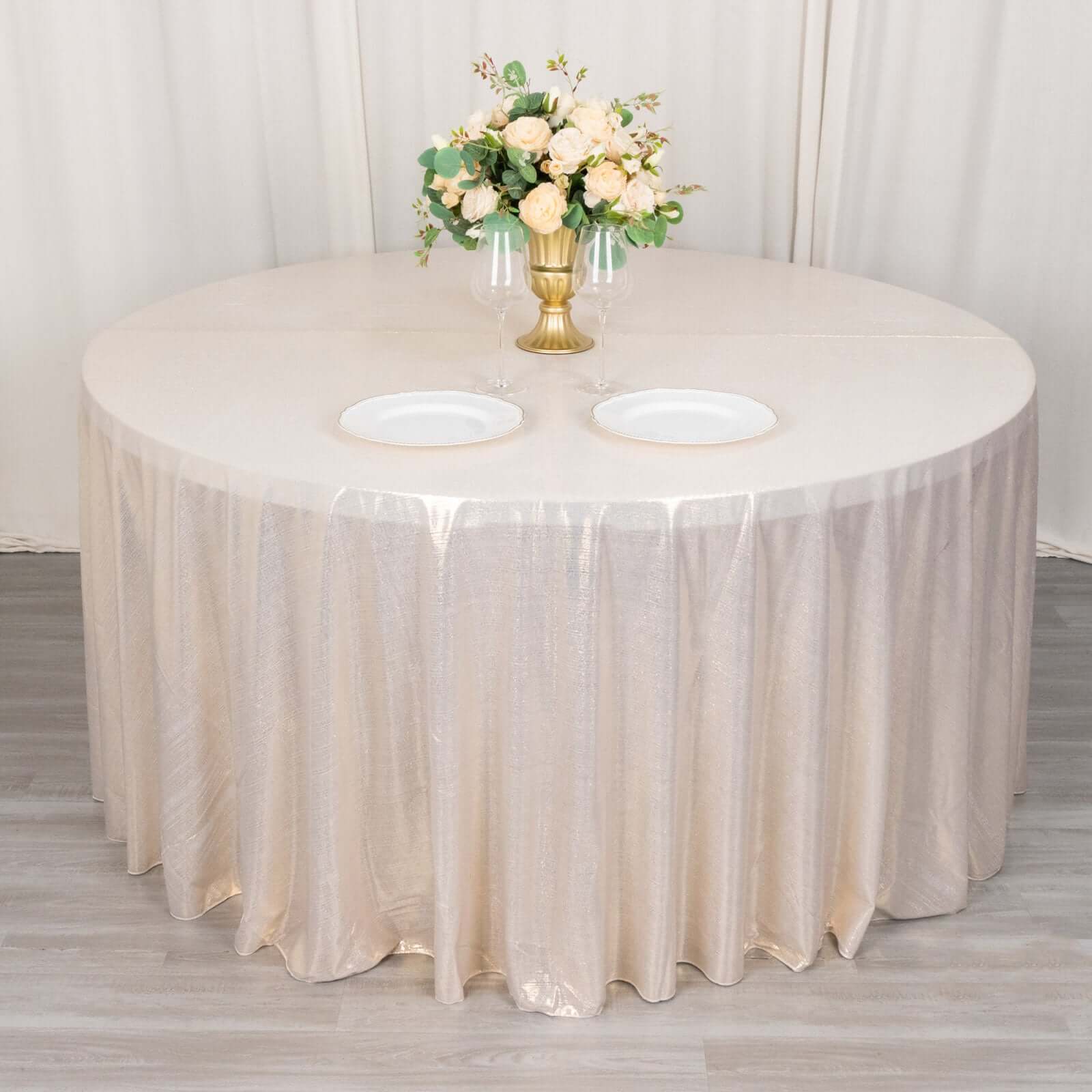 Sequin Dots Polyester Round 120 Tablecloth Beige - Wrinkle Free & Sparkling Table Cover