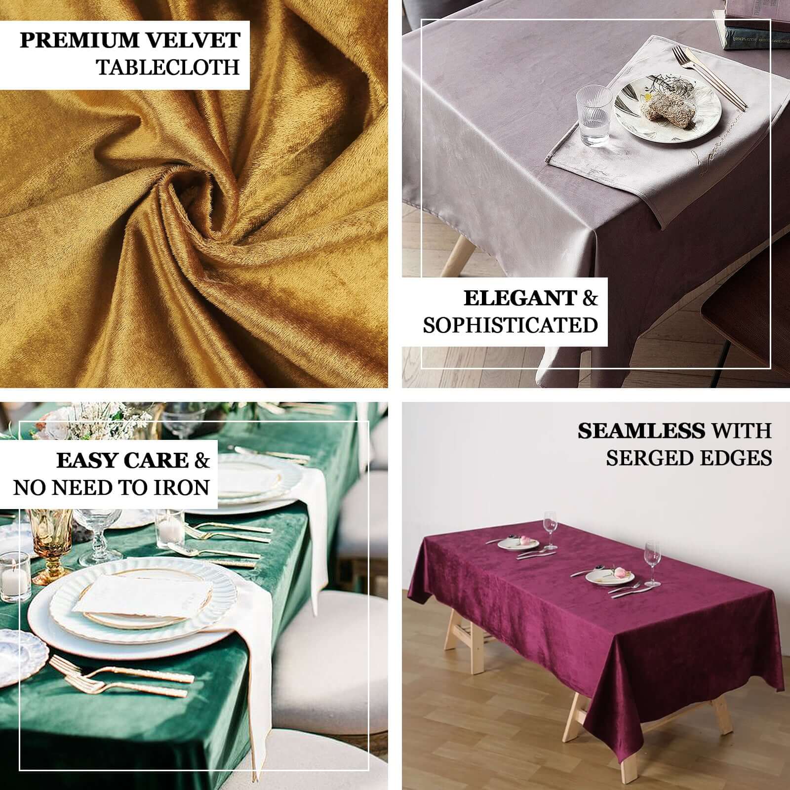 Premium Velvet 60x102 Rectangle Tablecloth Hunter Emerald Green - Reusable & Soft Table Cover