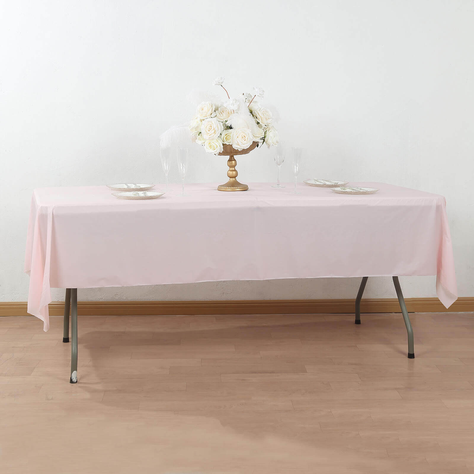 Plastic Table Cover Roll Blush with Slide Cutter - Customizable Disposable Tablecloth Roll 54x300ft