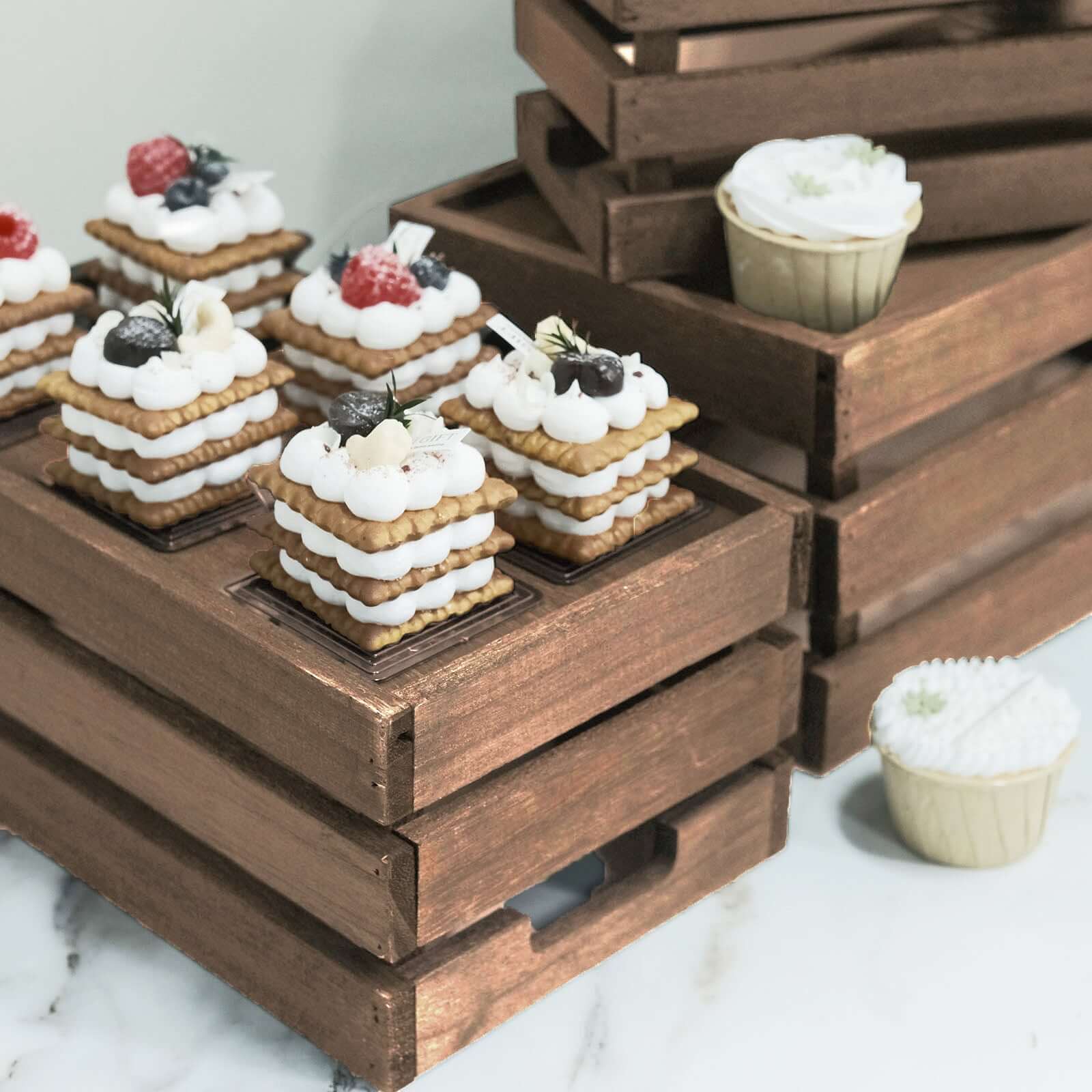 Set of 3 Rustic Wooden Crates Smoked Brown - Multi-Purpose Planters, Storage Containers & Display Risers