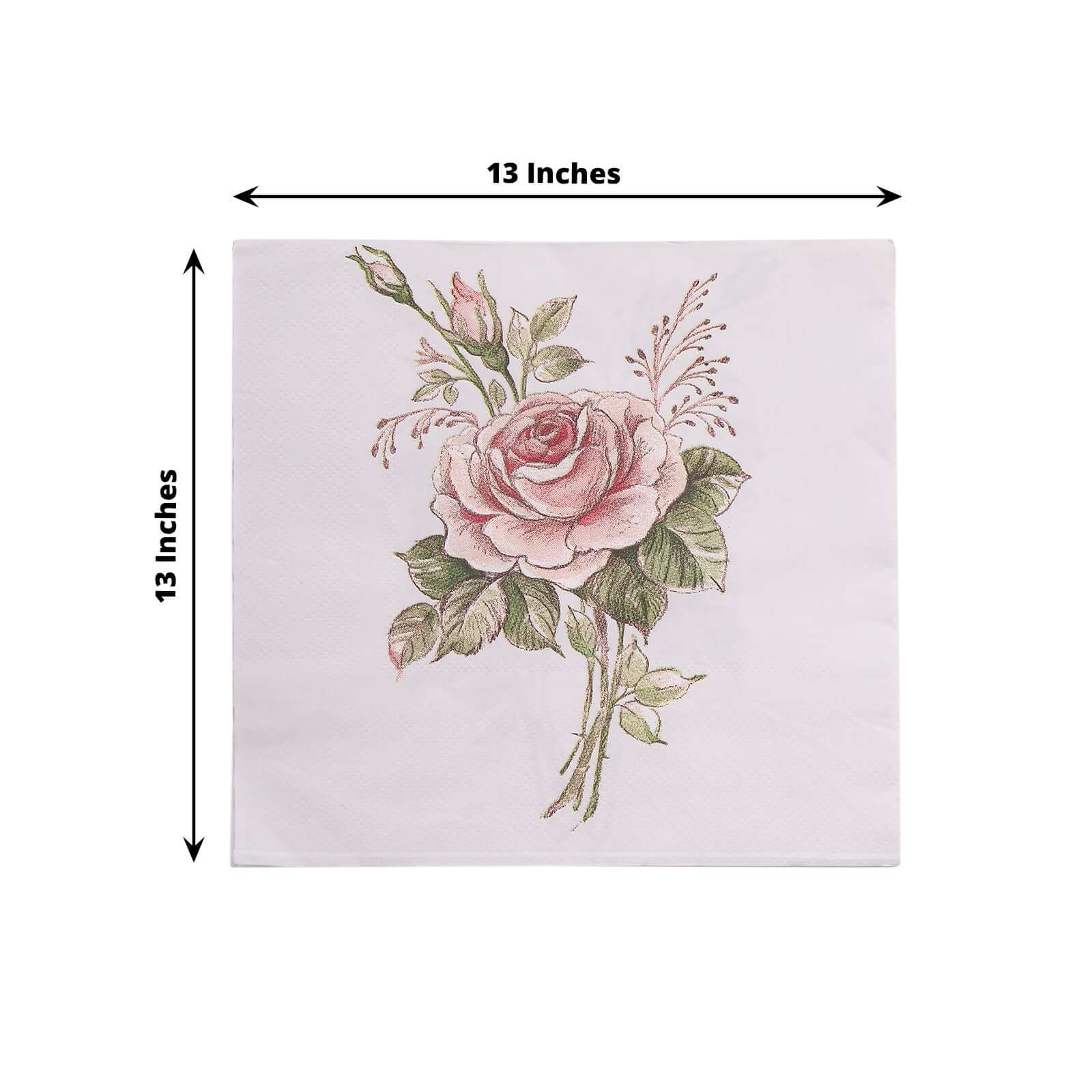 50-Pack Paper Beverage Napkins with Pink Floral Design Ivory - 2 Ply Soft 18GSM Rose Garden Wedding Napkins 6.5x6.5