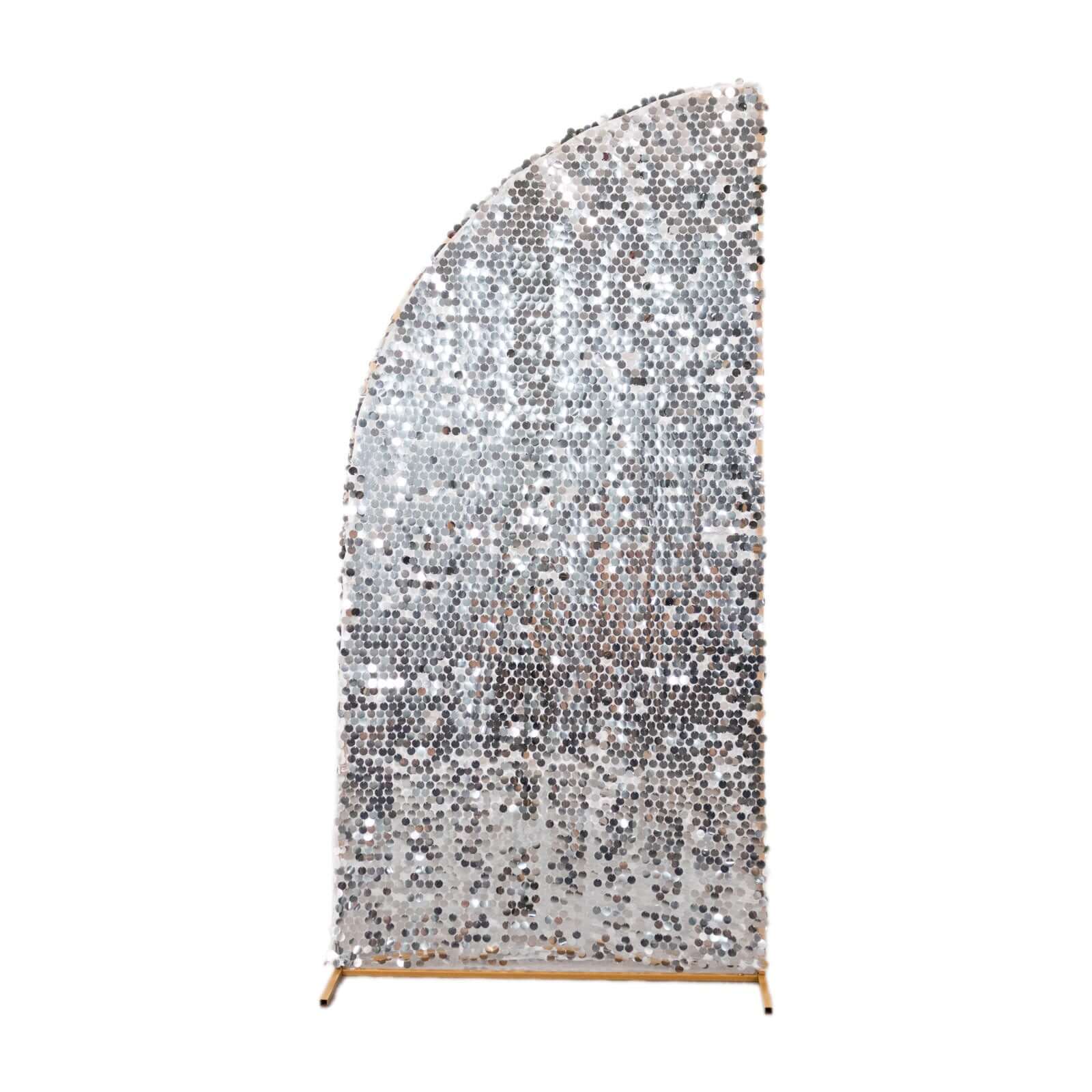 6ft Silver Double Sided Big Payette Sequin Chiara Wedding Arch Cover For Half Moon Backdrop Stand