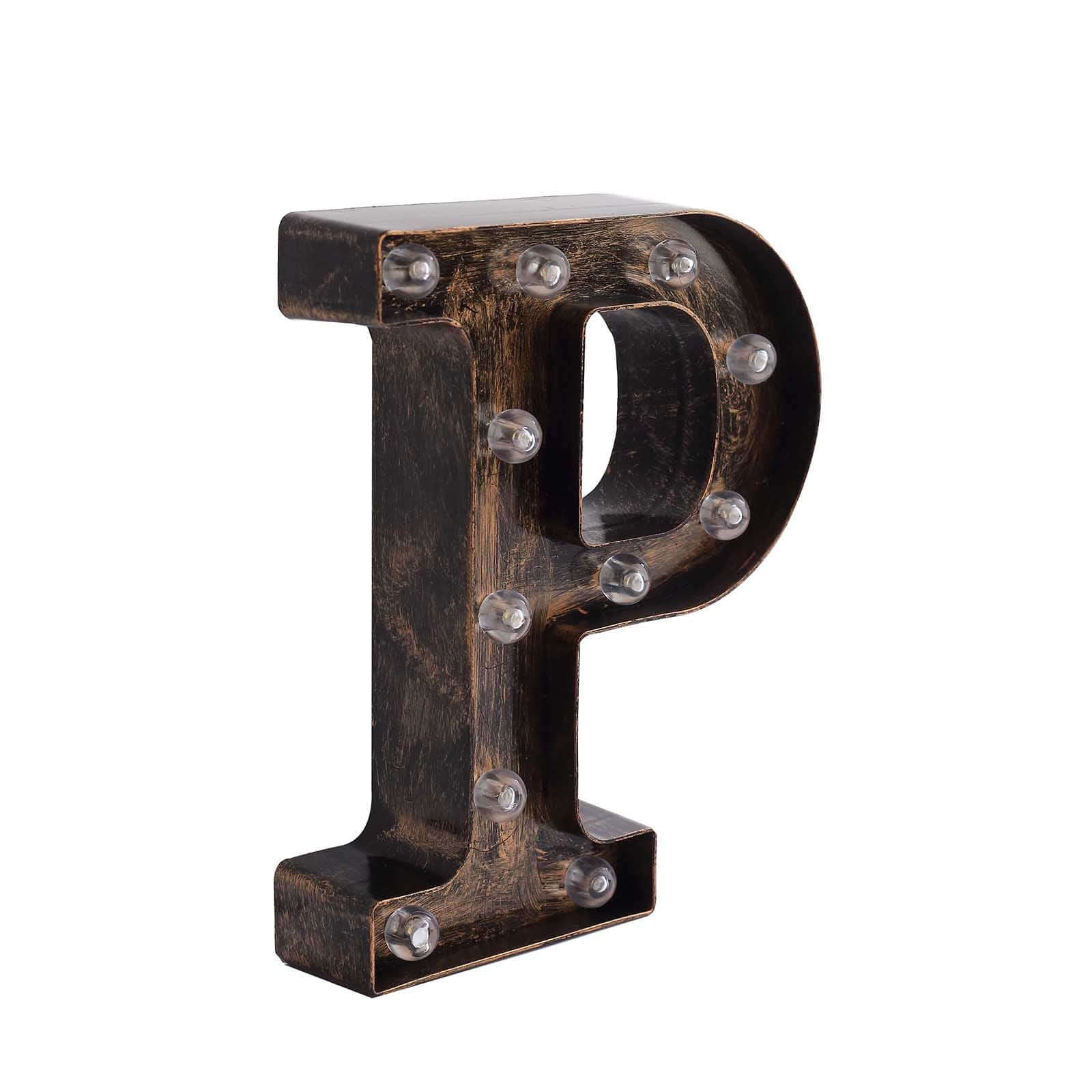 LED Marquee Letter P Industrial Style Antique Black - Light-Up Alphabet Sign for Weddings & Displays 9