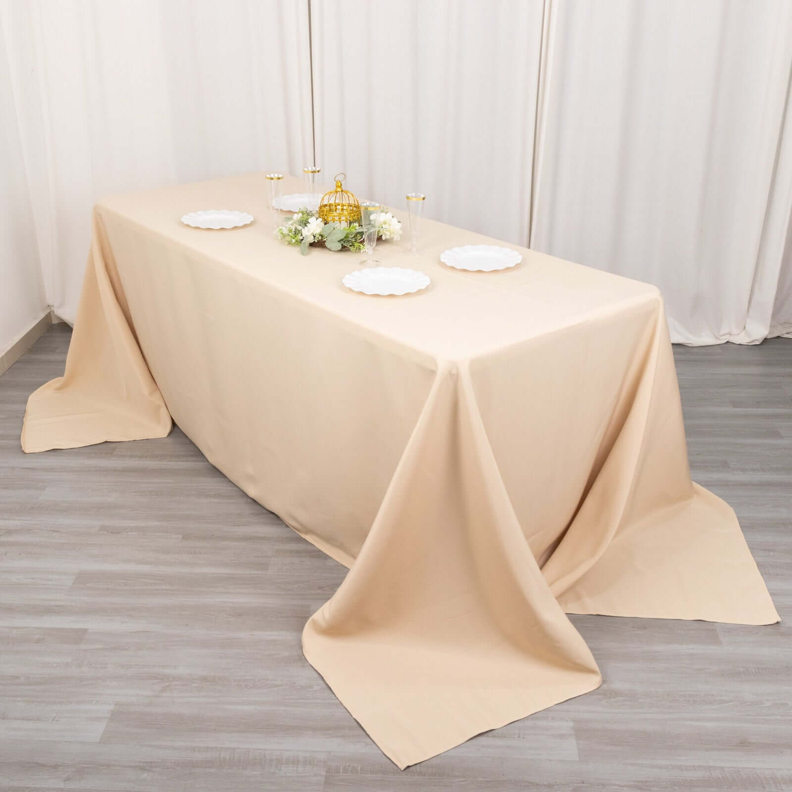 Premium Polyester 90x132 Rectangle Tablecloth Beige - Seamless 220GSM Stain-Resistant Table Cover