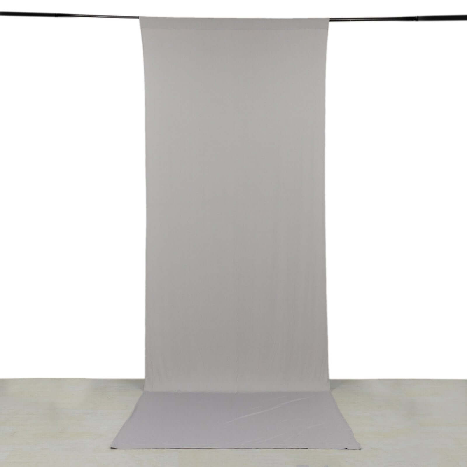 Silver 4-Way Stretch Spandex Event Curtain Drapes, Wrinkle Free Backdrop Event Panel with Rod Pockets - 5ftx14ft