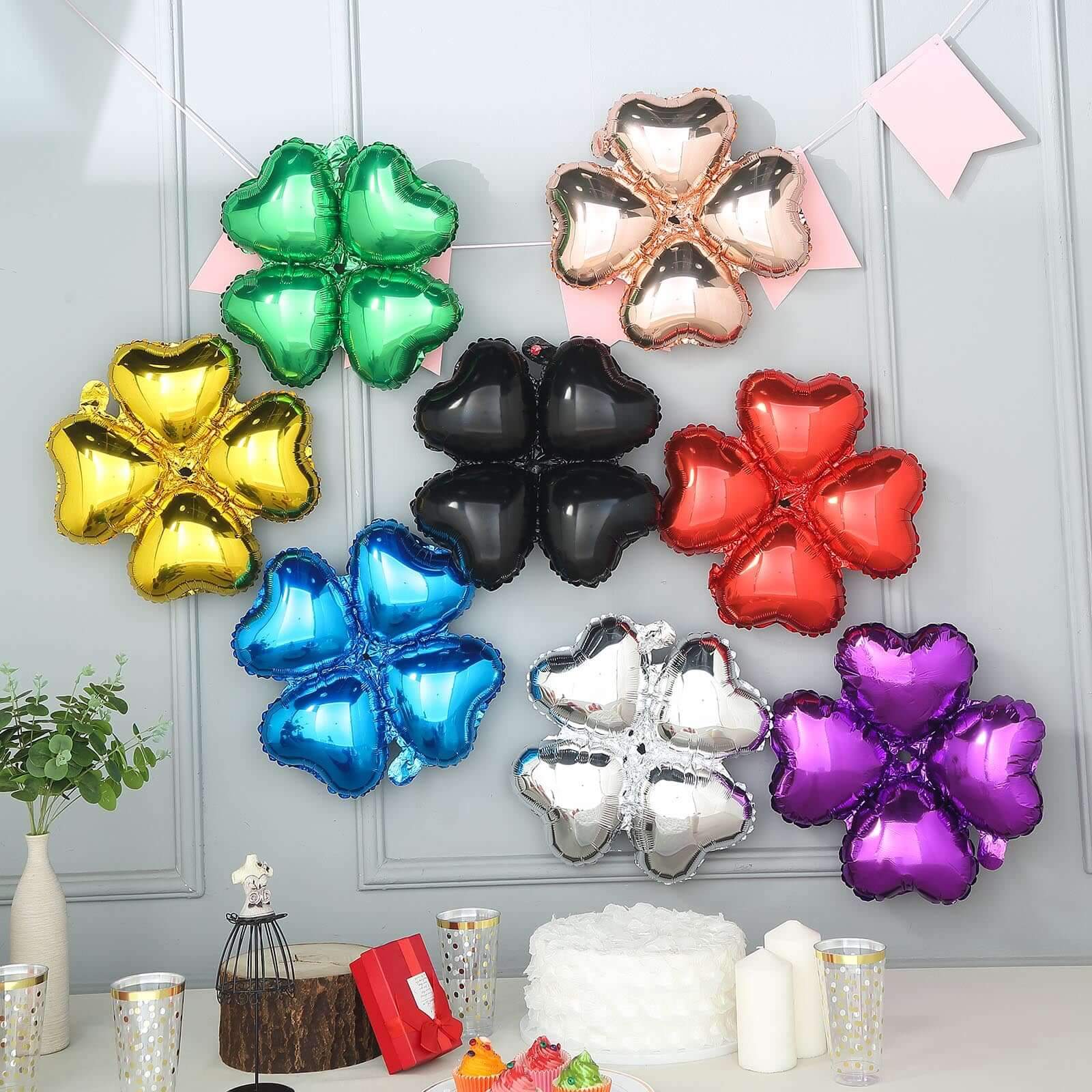 10 Pack 15 Shiny Silver Four Leaf Clover Shaped Mylar Foil Balloons