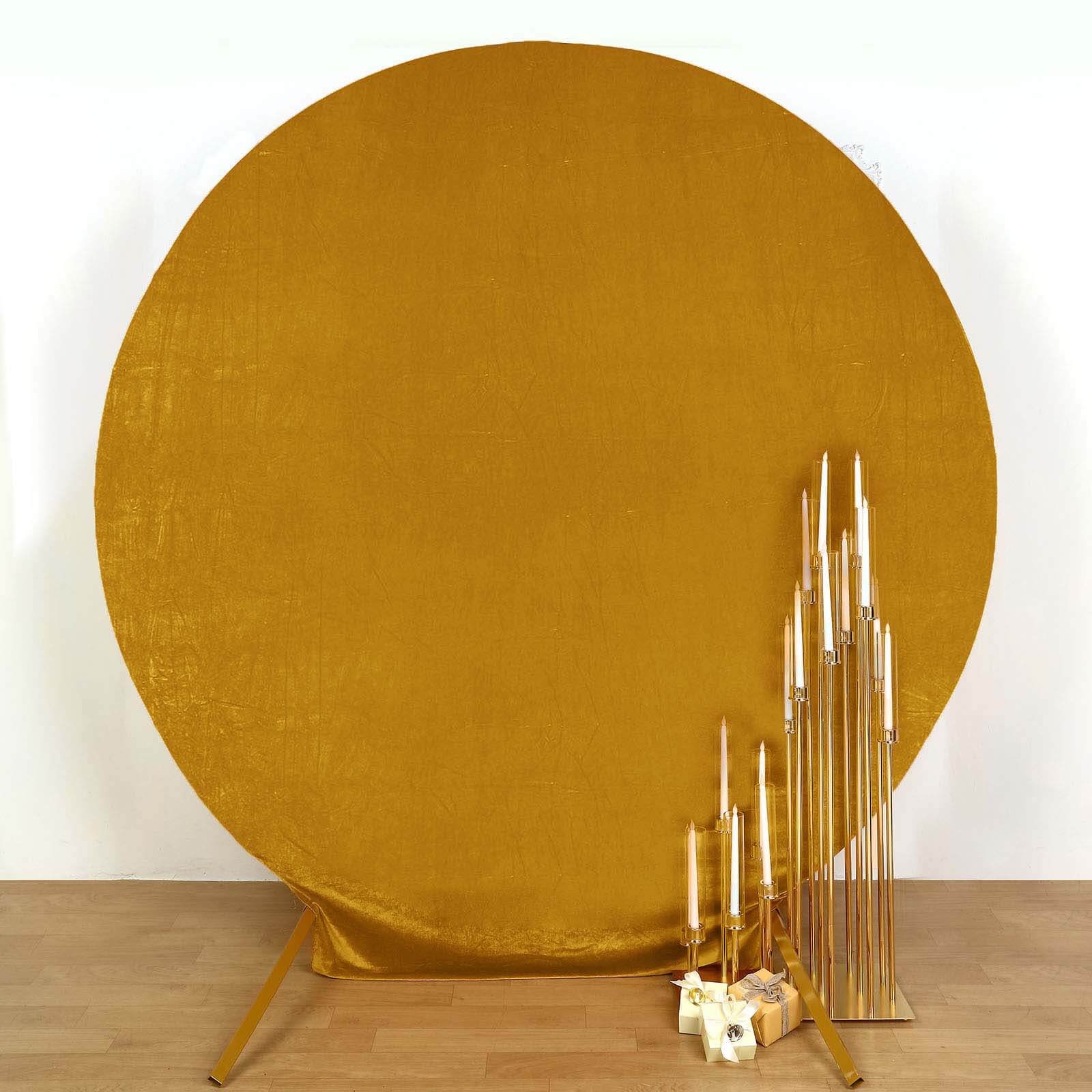 7.5ft Metallic Gold Soft Velvet Fitted Round Event Party Backdrop Cover