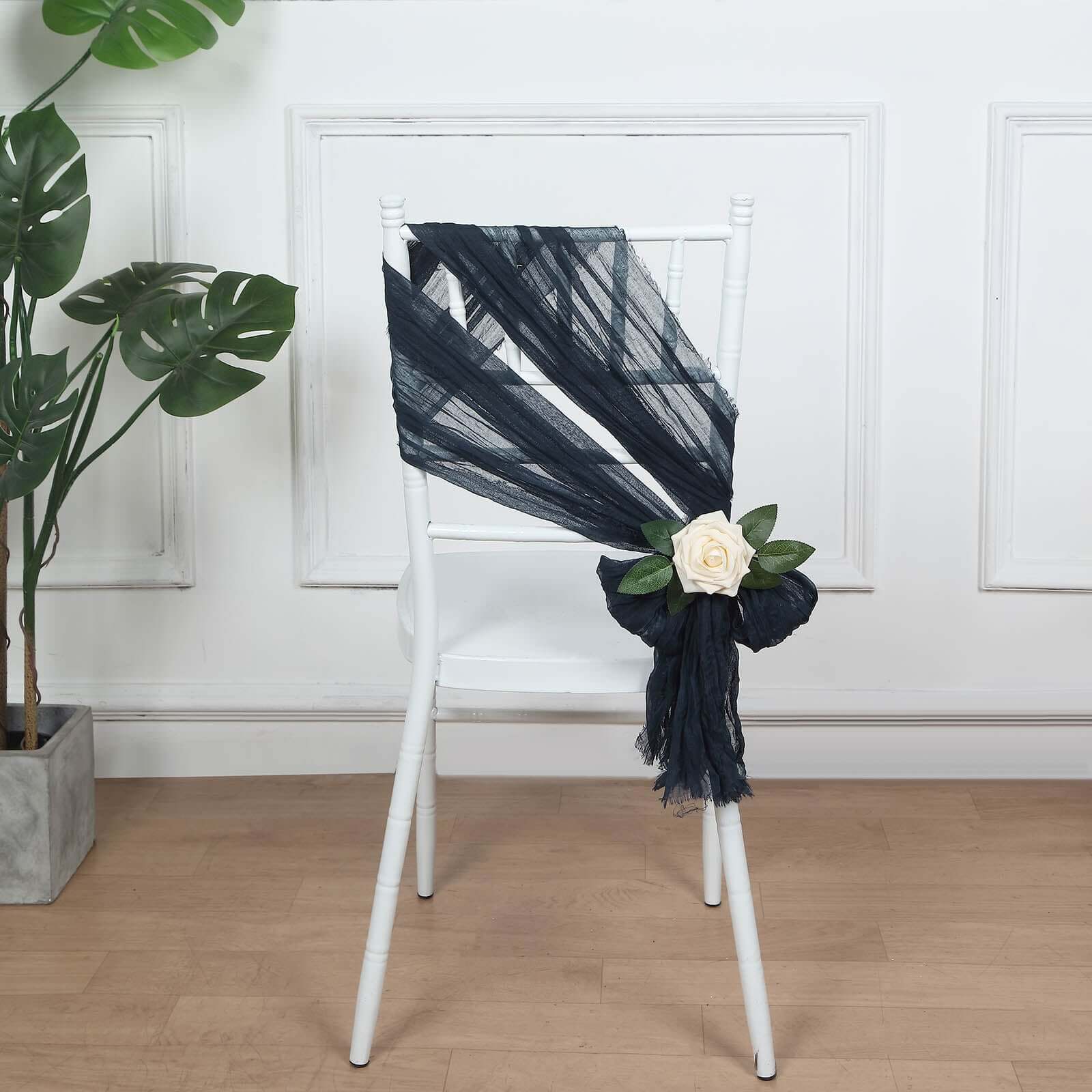 5 Pack Cheesecloth Gauze 16x88 Chair Sashes Navy Blue - Boho Chair Decorations