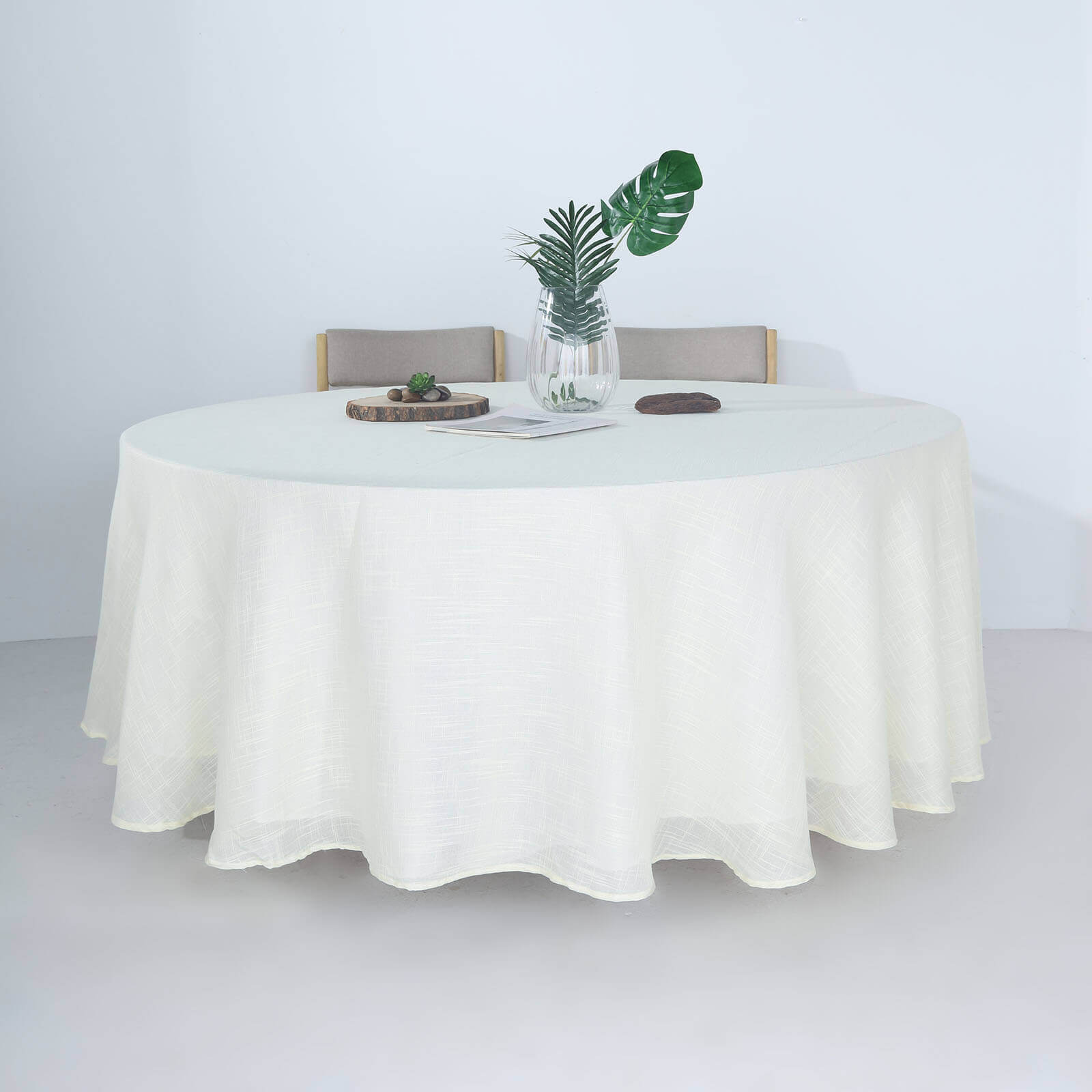 Faux Linen 108 Round Tablecloth White - Slubby Textured & Wrinkle Resistant for Banquets and Receptions