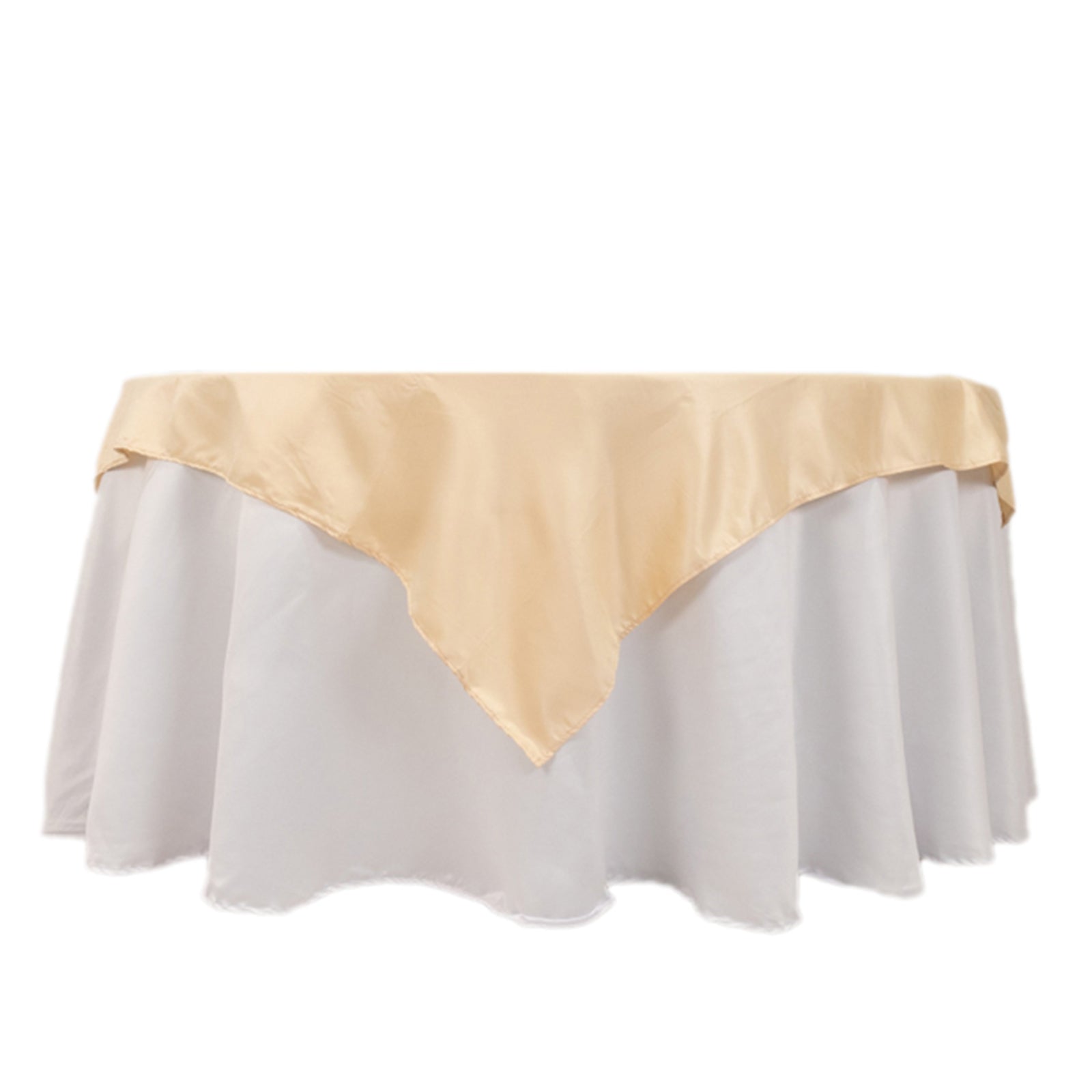 Lamour Satin 54x54 Table Overlay Square Tablecloth Beige - Durable & Silk-Like Table Cover