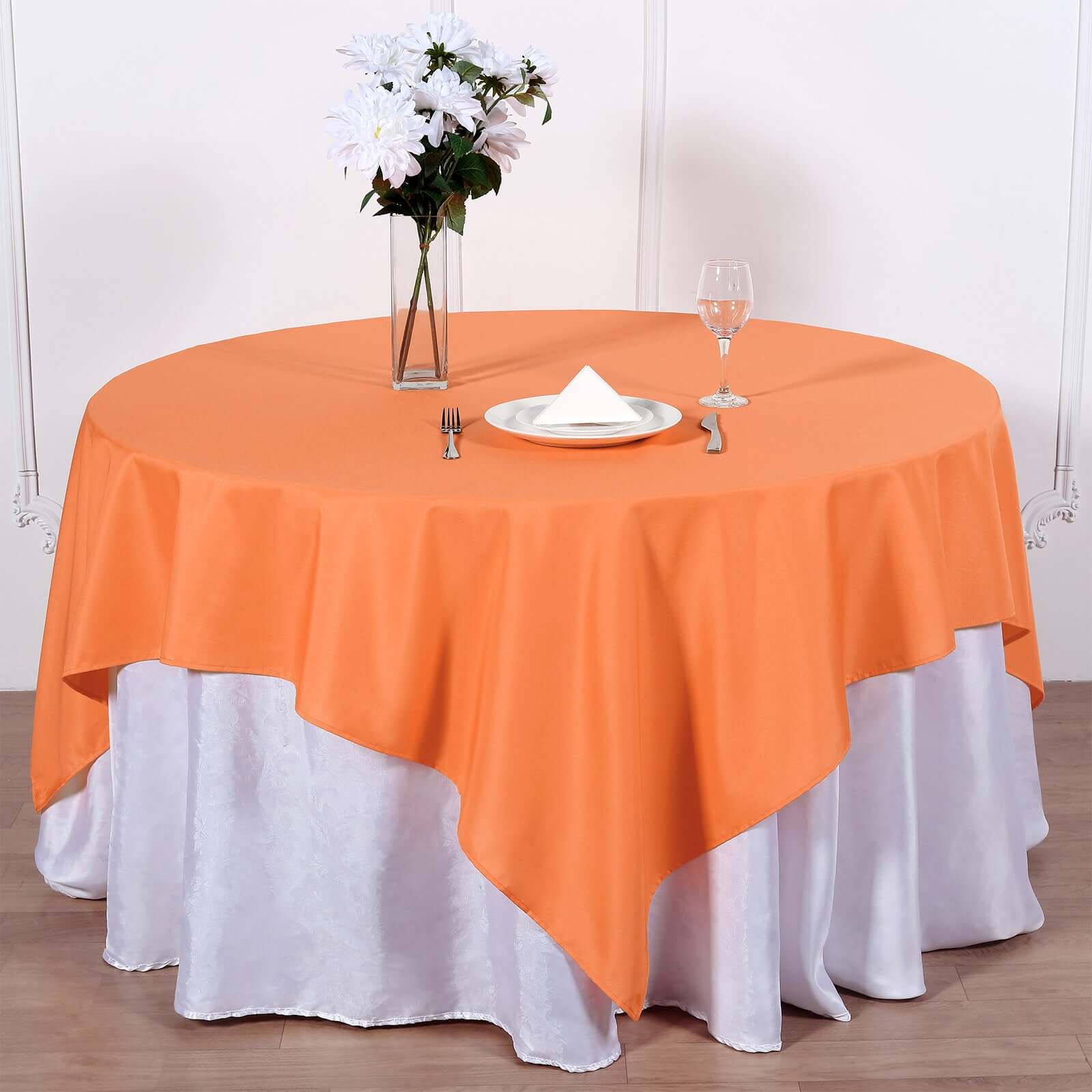 Polyester 70x70 Table Overlay Square Tablecloth Orange - Wrinkle-Resistant & Durable Table Cover