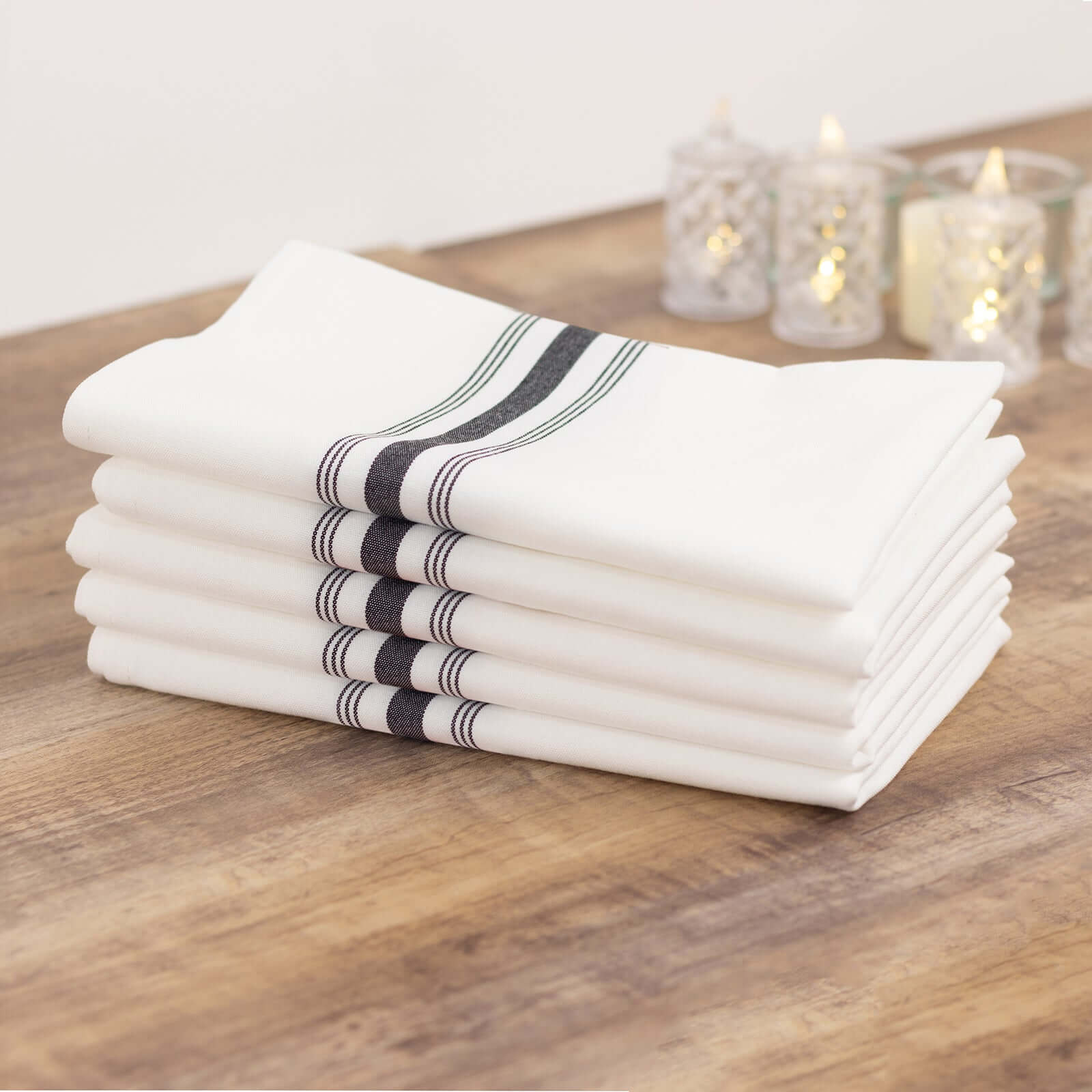 10 Pack Premium Spun Polyester 18x22 Napkins White/Black Bistro Style - Highly Absorbent Cotton-Like Feel Cloth Napkins for Everyday Dining or Celebrations