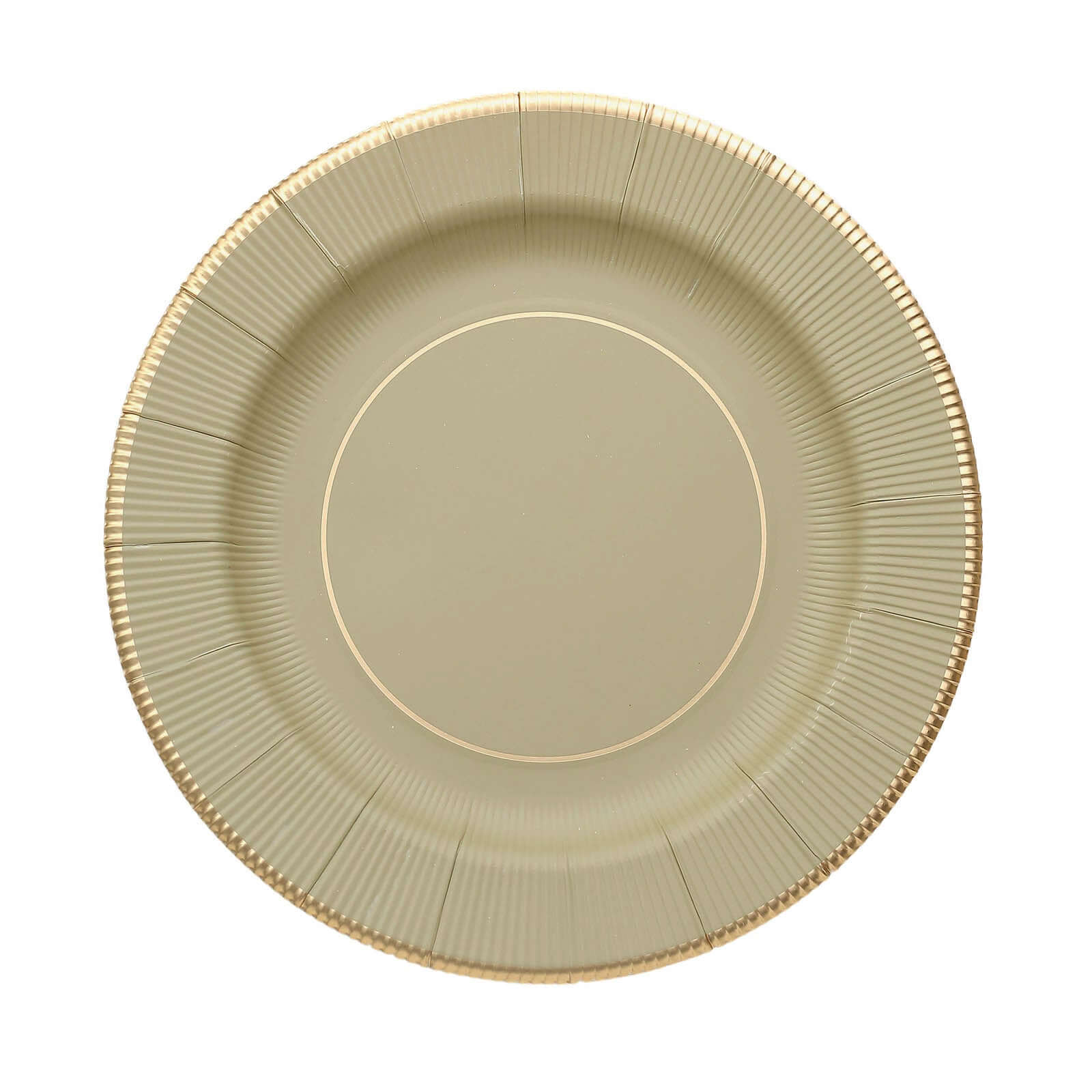 25-Pack Paper 8 Round Dessert Plates in Khaki Sunray Design with Gold Rim - Disposable Heavy Duty 350GSM Appetizer Salad Plates