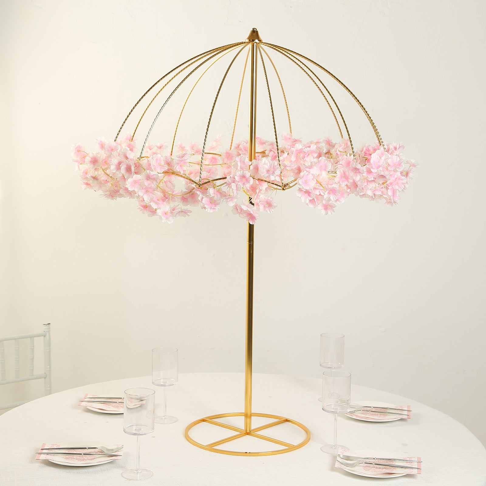 Wedding Centerpiece Umbrella Design Metal Gold - Round Base Floral Frame Stand 42