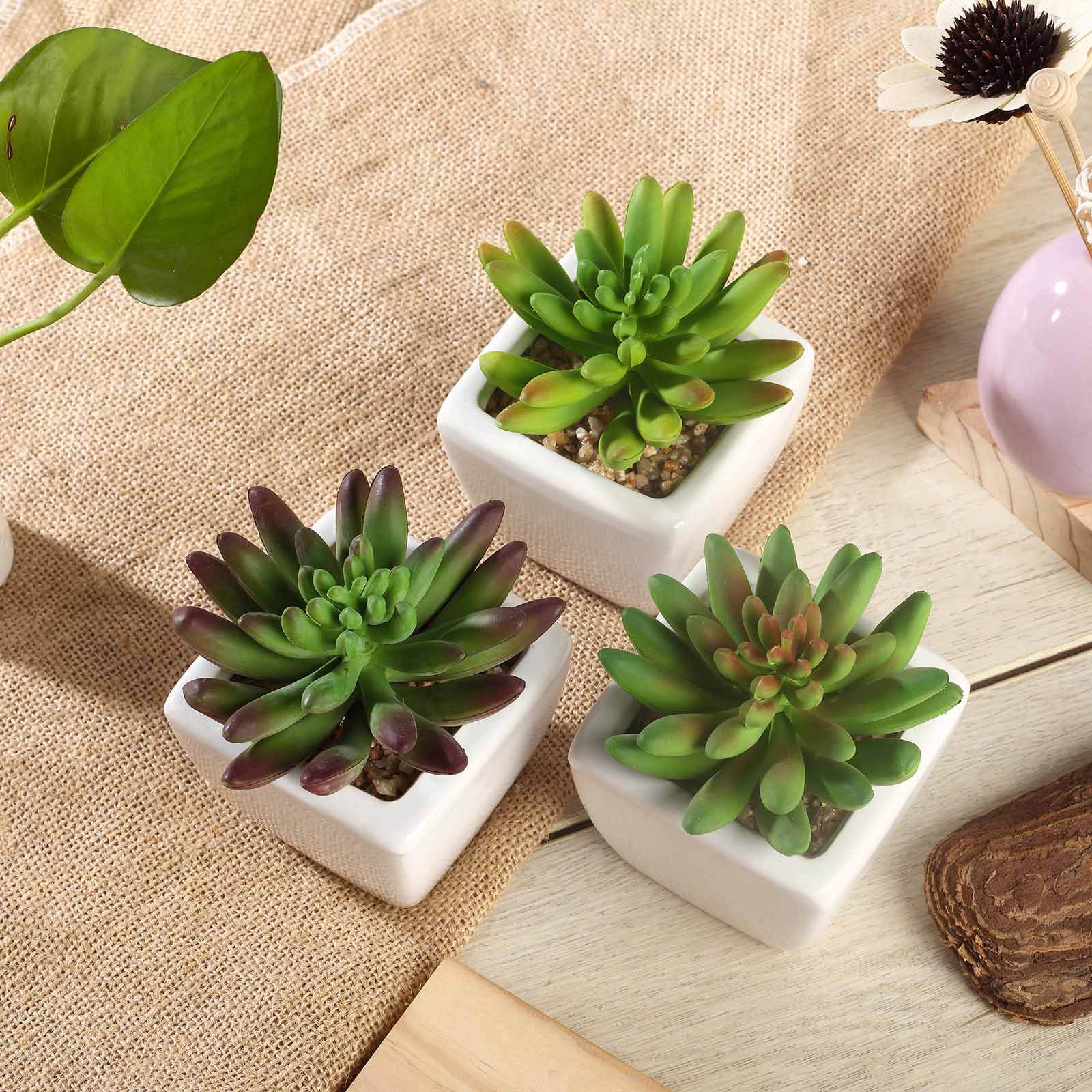 3-Pack Lotus Artificial Succulents in Ceramic Pot - Lifelike Decorative Faux Plants for Home Office & Event Design 4