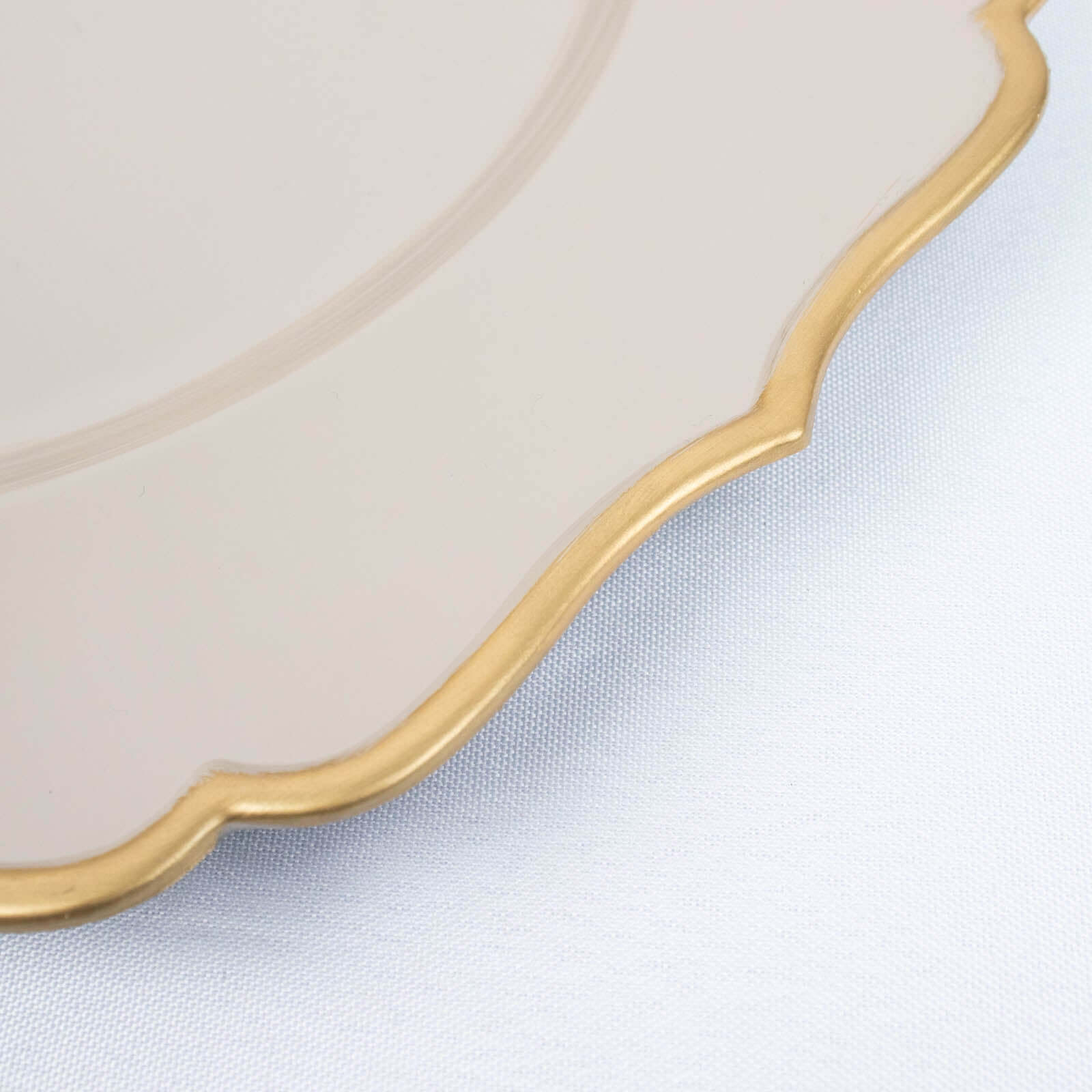 6-Pack Acrylic Round Charger Plates 13 in Taupe with Gold Scalloped Rim, Decorative Dinner Party Plastic Charger Tableware