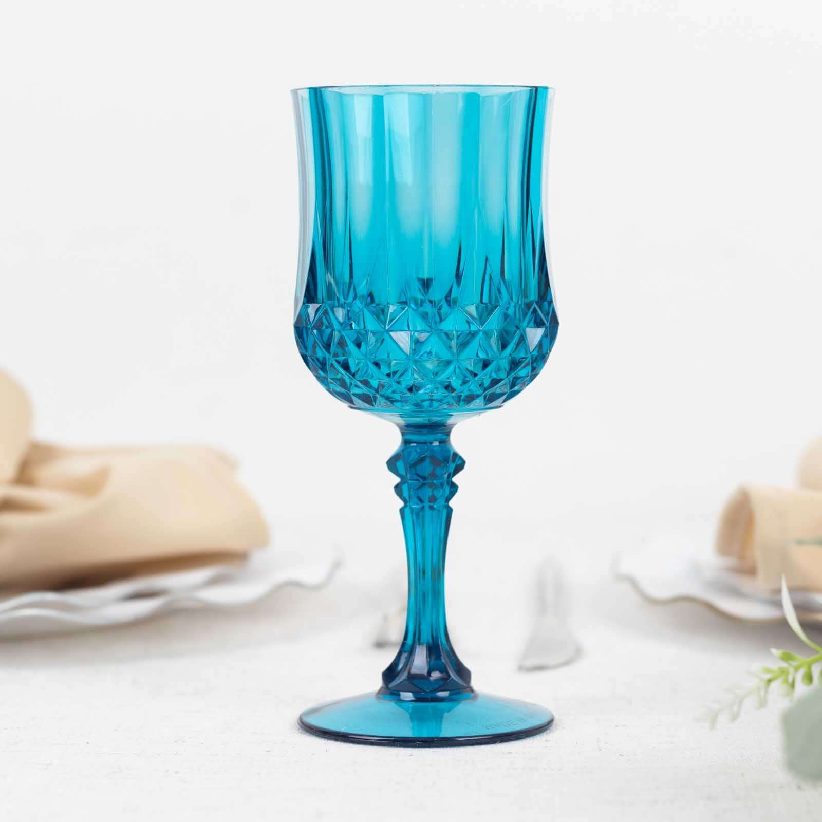 6-Pack Plastic Cocktail Goblets Ocean Blue Transparent Crystal Cut - Shatterproof Drinkware 8oz