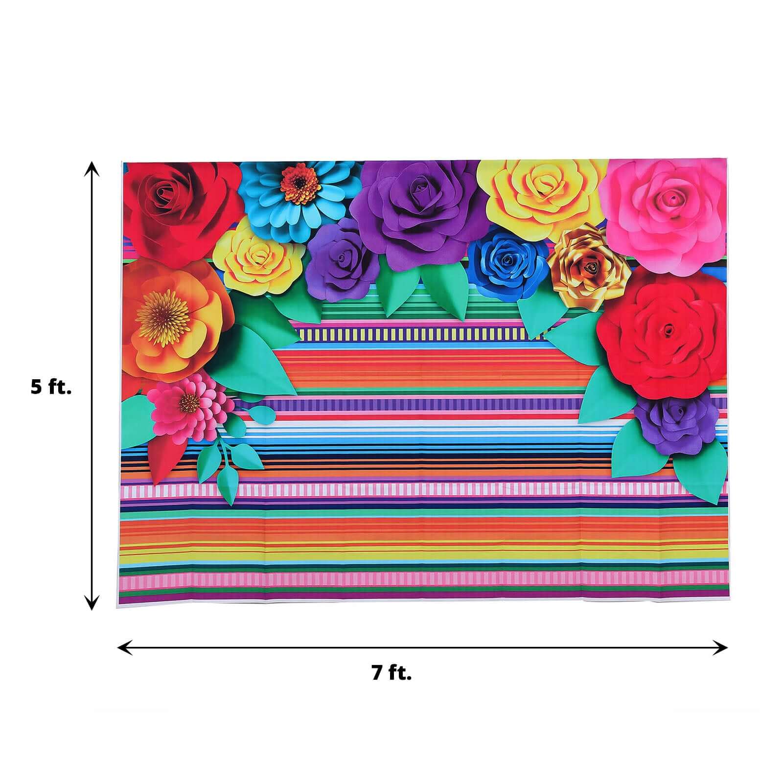 5ftx7ft Colorful Cinco De Mayo Fiesta Vinyl Photography Backdrop, Mexican Themed Multi-Color Striped Paper Flowers Photo Booth Background