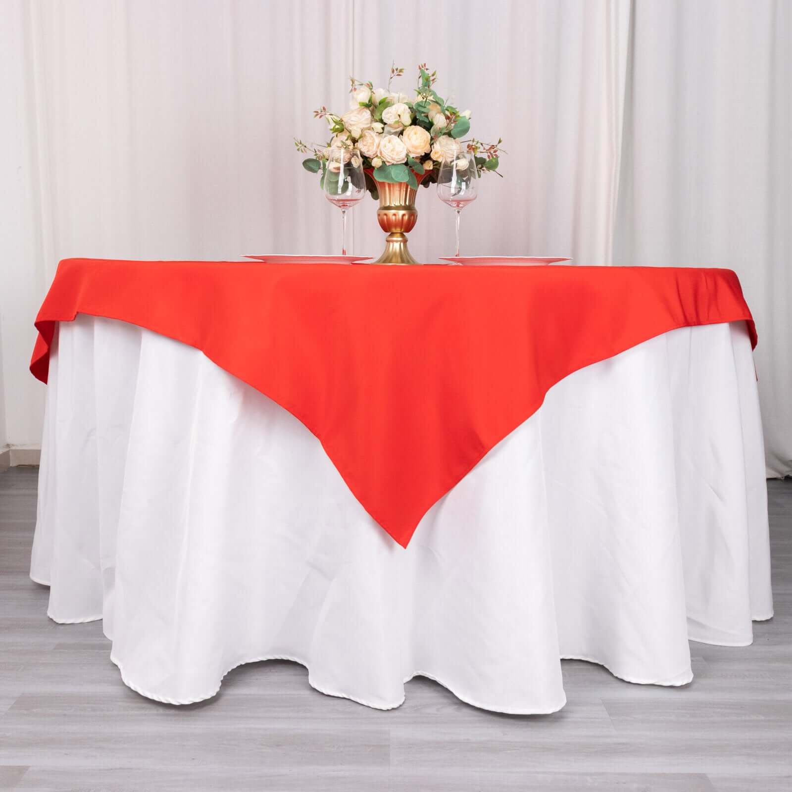 Premium Polyester 70x70 Table Overlay Square Tablecloth Red 220GSM Wrinkle-Resistant Table Cover