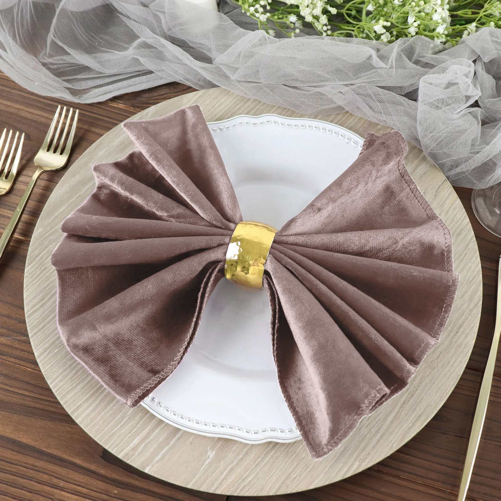 5 Pack Premium Velvet 20x20 Napkins Mauve - Soft Sheen Finish Cloth Napkins