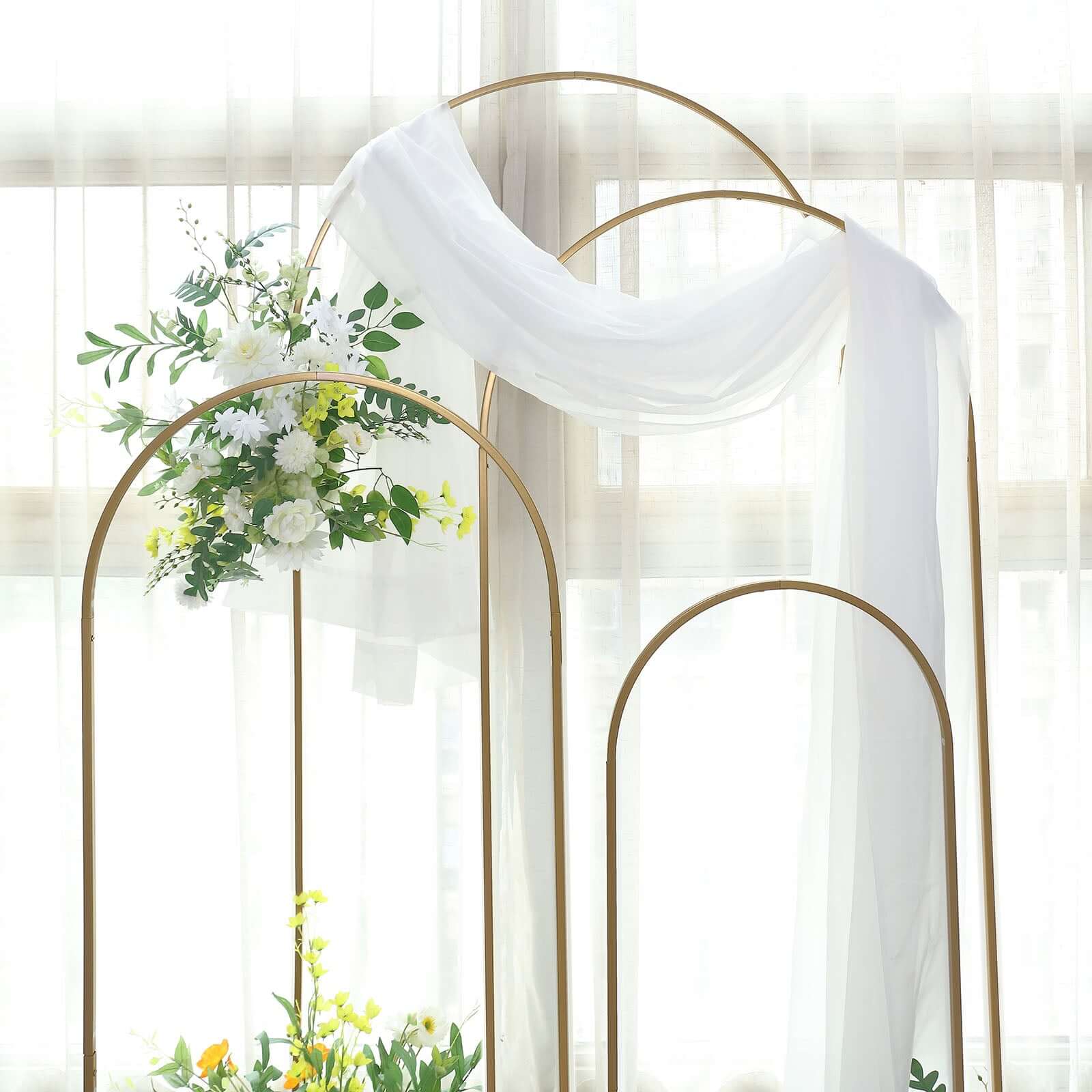 Set of 4 Gold Metal Wedding Arch Chiara Backdrop Stand Floral Display Frame With Round Top