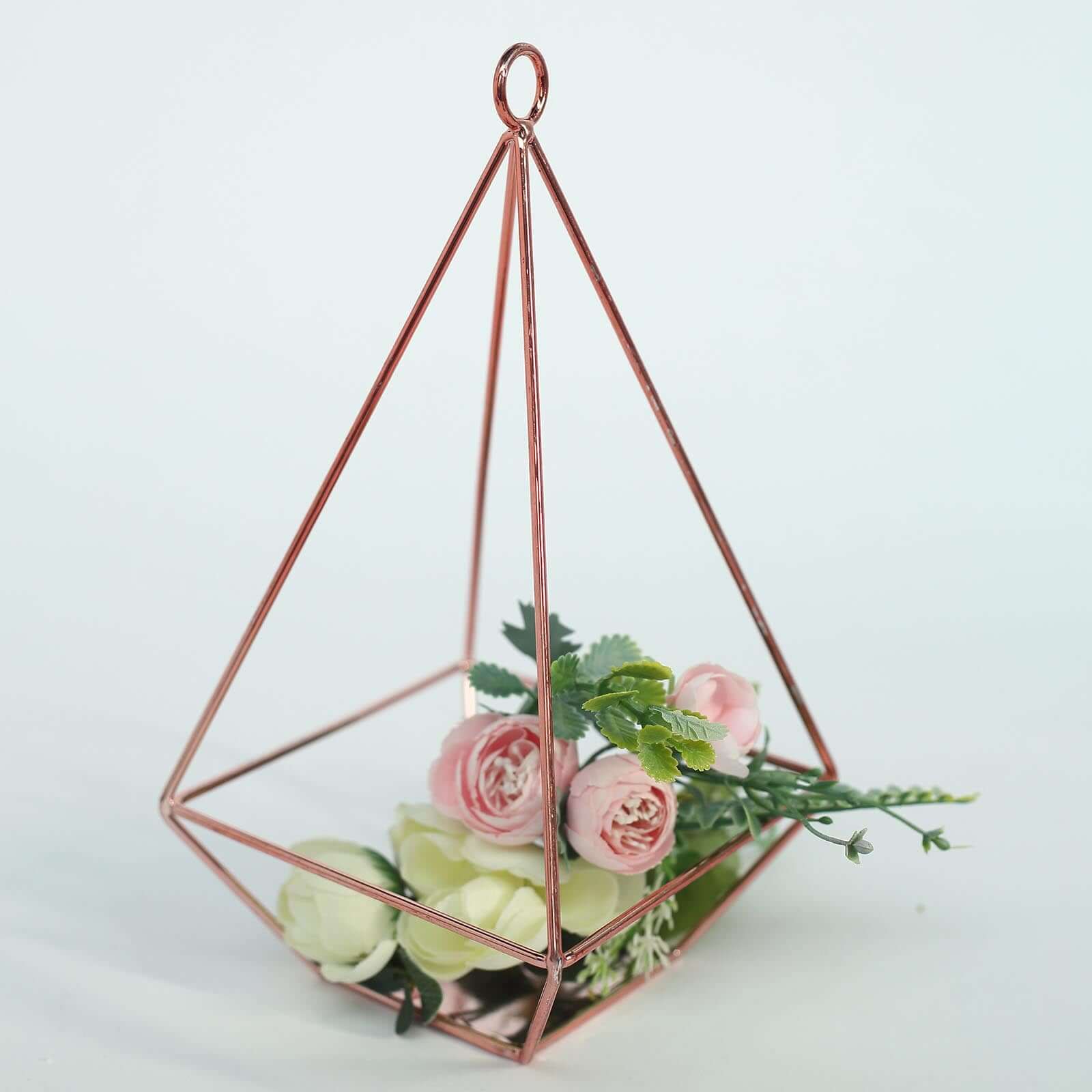 2-Pack Tealight Candle Holders Rose Gold Metal Pyramid Geometric Open Frame - Flower Stand 9