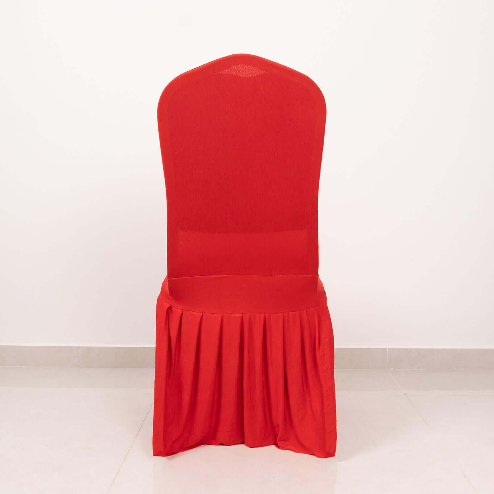 Spandex Chair Cover with Ruffle Pleated Skirt for Banquet Chairs Red - 1-Piece Stretch Fitted Slipcover