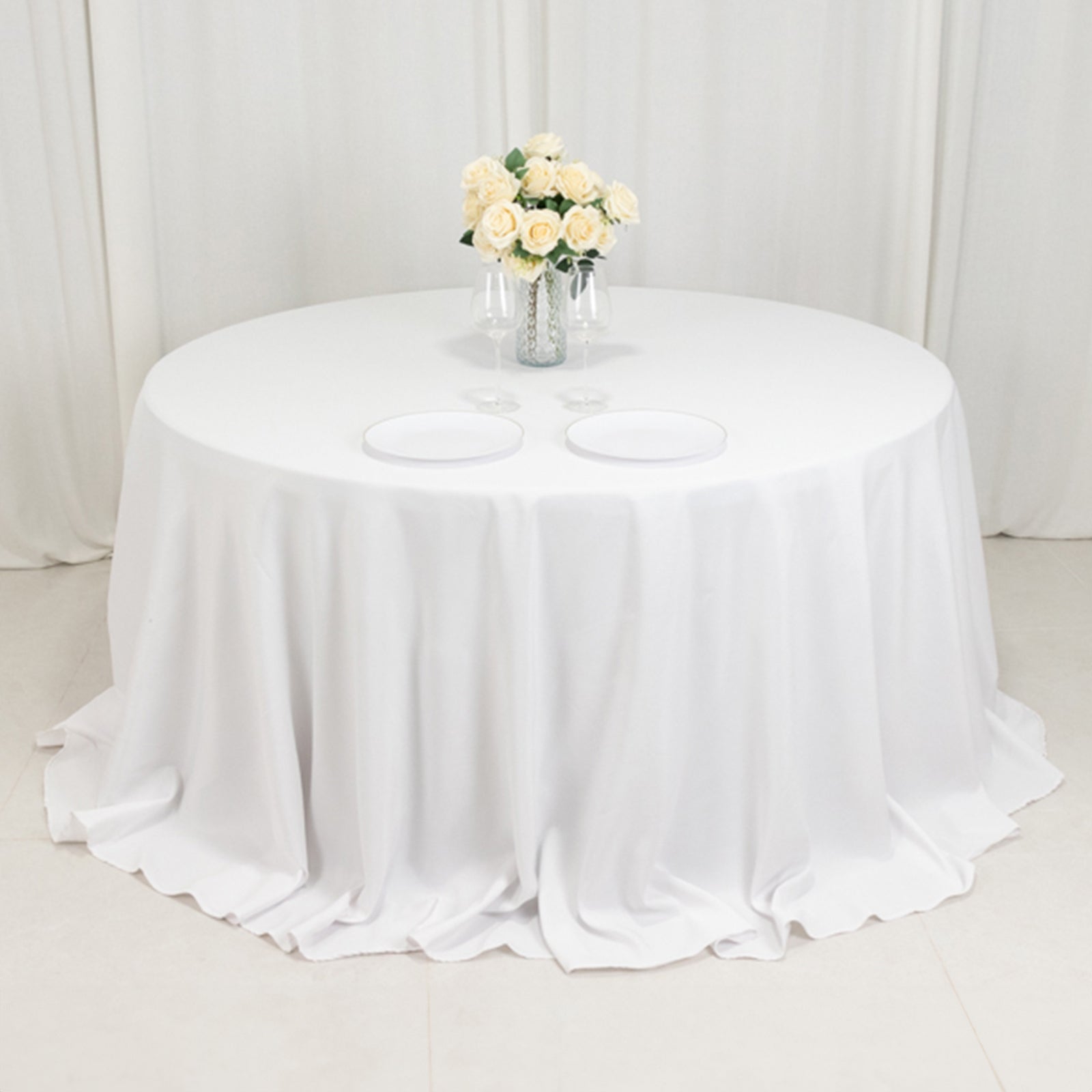 Fire Retardant Premium Polyester 132 Round Tablecloth White - Stylish High-Performance Table Cover for Large Gatherings