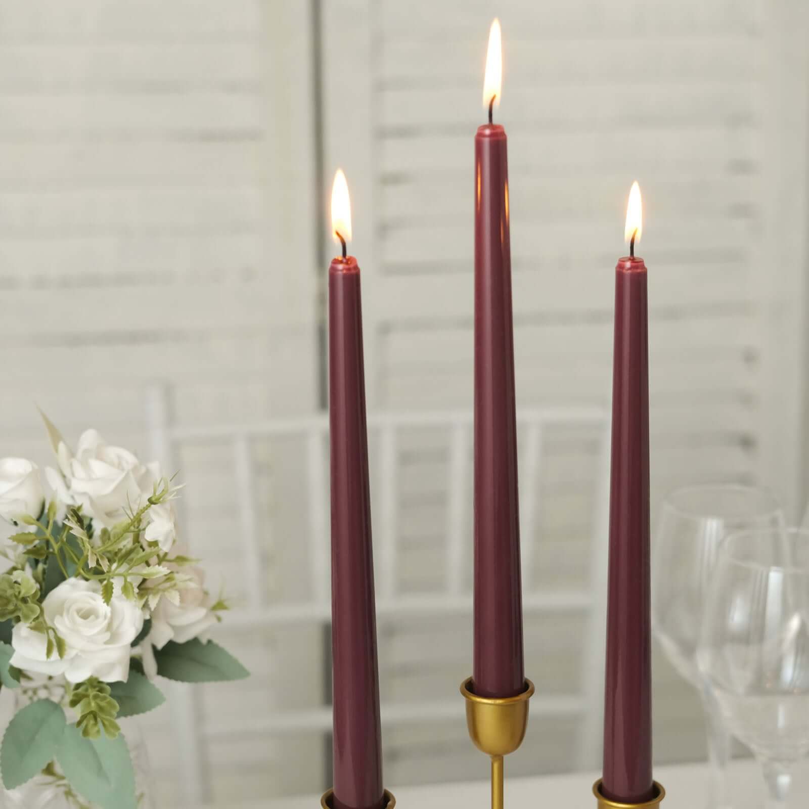 12-Pack Taper Candles Premium Wax Design Burgundy - Unscented Candles for Upscale Settings 10