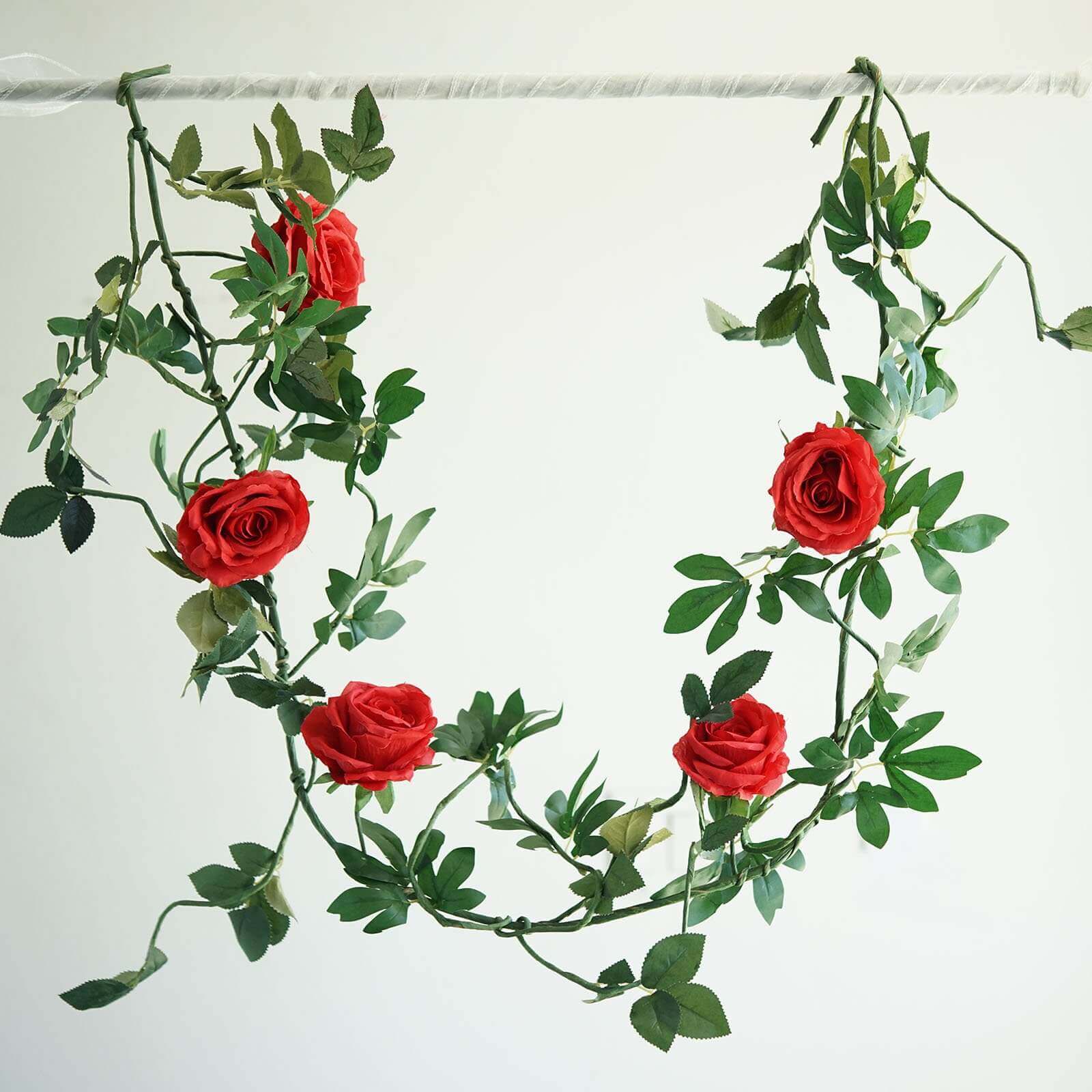 6ft Red Real Touch Artificial Rose and Leaf Flower Garland Vine