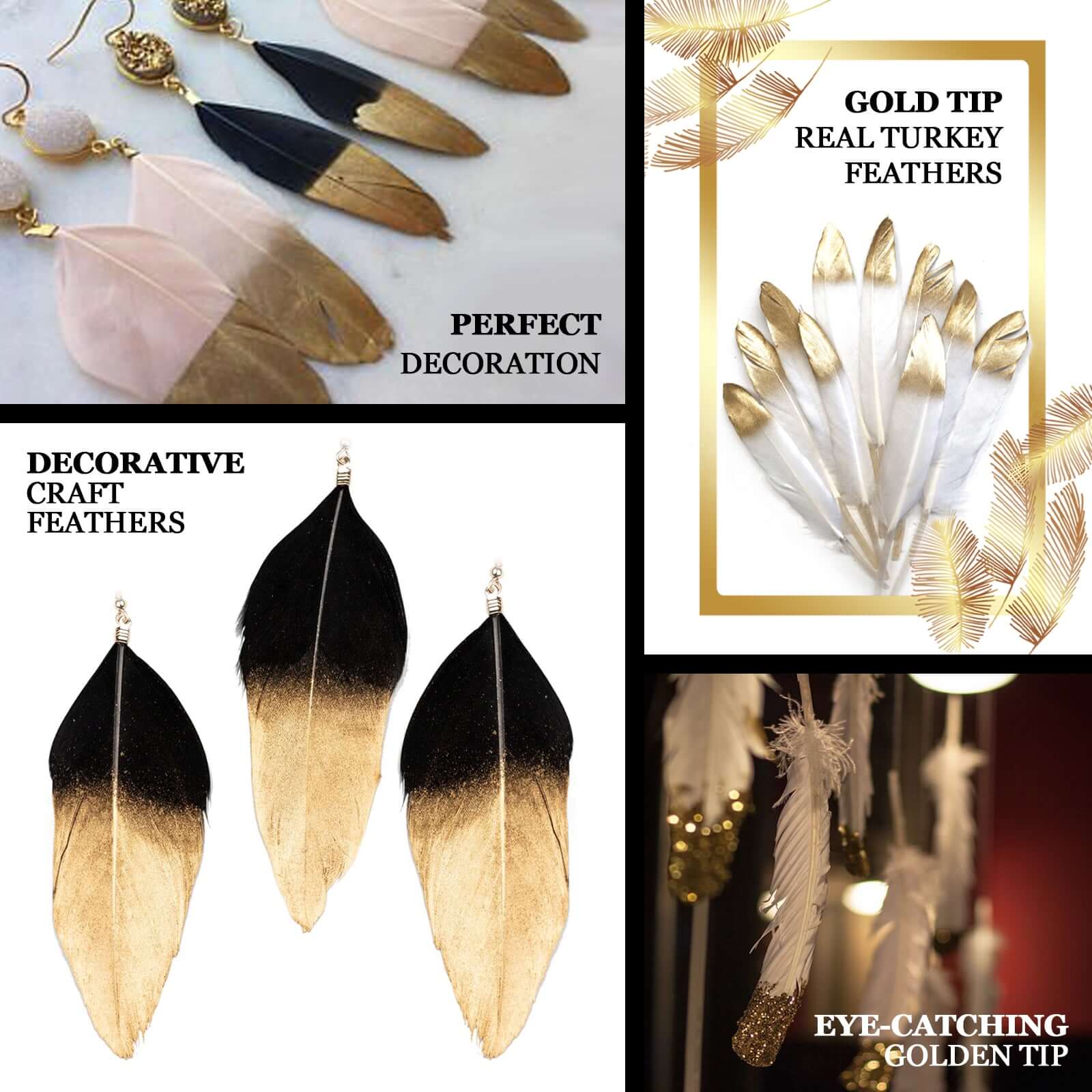 30-Pack Goose Feathers Craft Feathers Metallic Gold - Decorative Feathers for DIY Party Styling