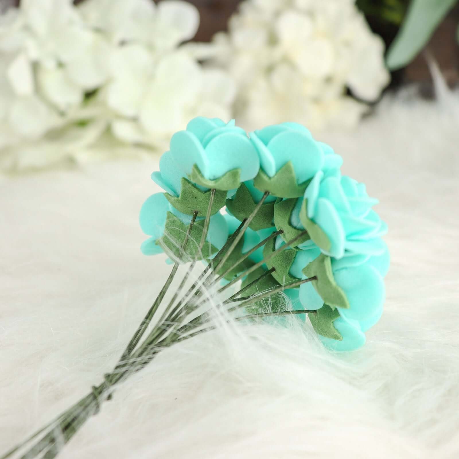 48 Roses 1 Turquoise Real Touch Artificial DIY Foam Rose Flowers With Stem, Craft Rose Buds