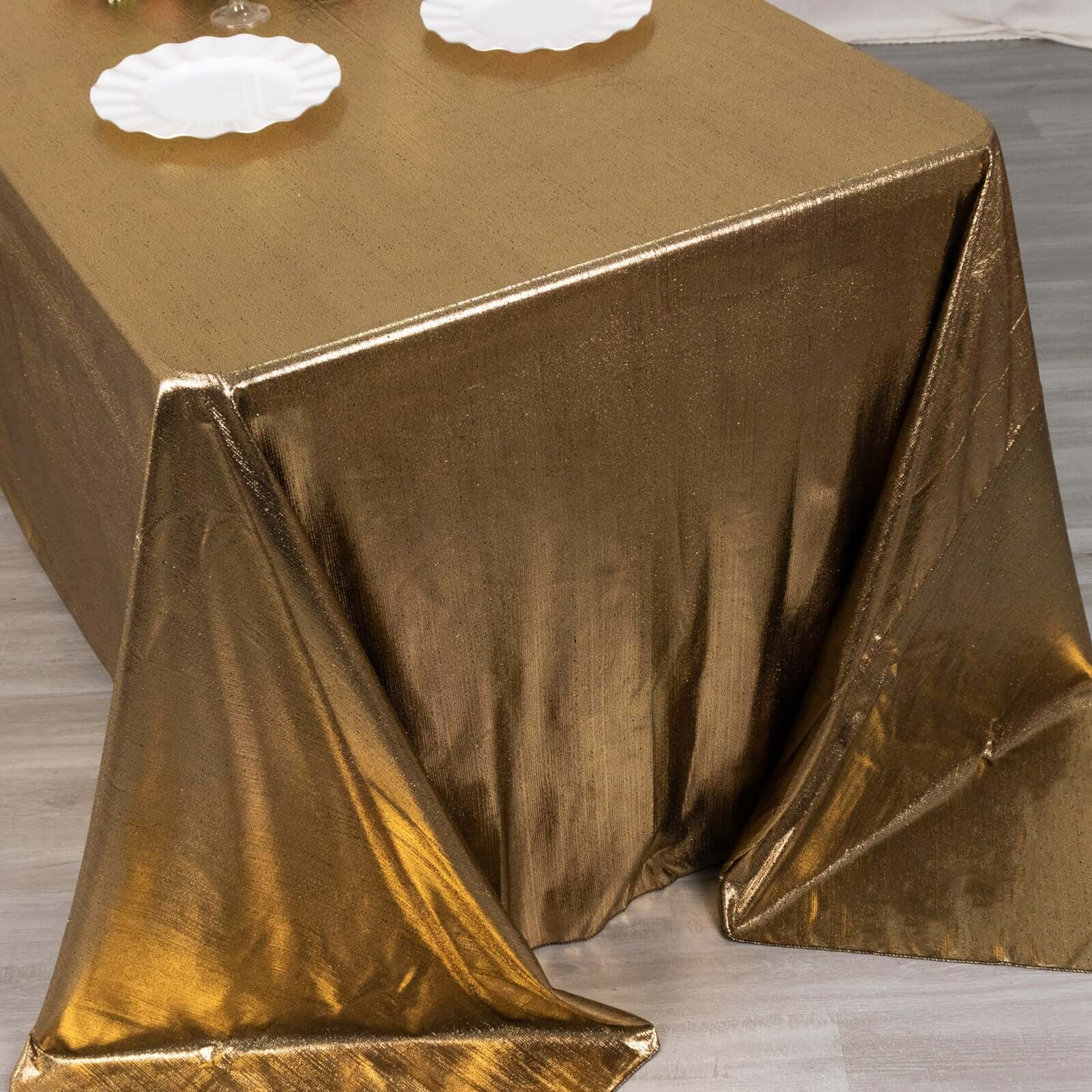 Sequin Dots Polyester 90x132 Rectangle Tablecloth Shimmering Antique Gold - Seamless, Glittering & Wrinkle Free Table Cover