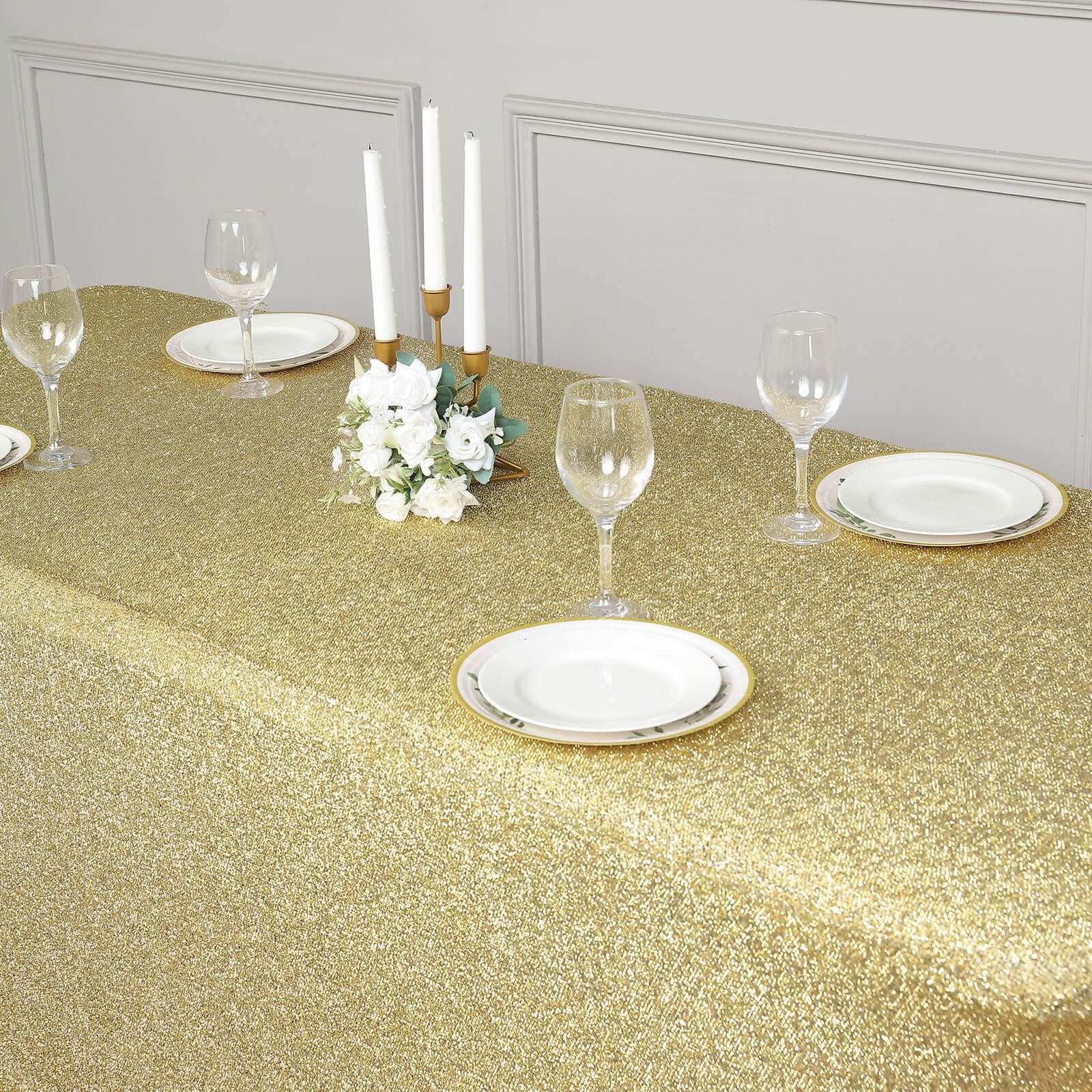 Shimmer Tinsel Spandex 72x30 Rectangle Tablecloth Metallic Champagne Glittered Shiny Stretch Table Cover