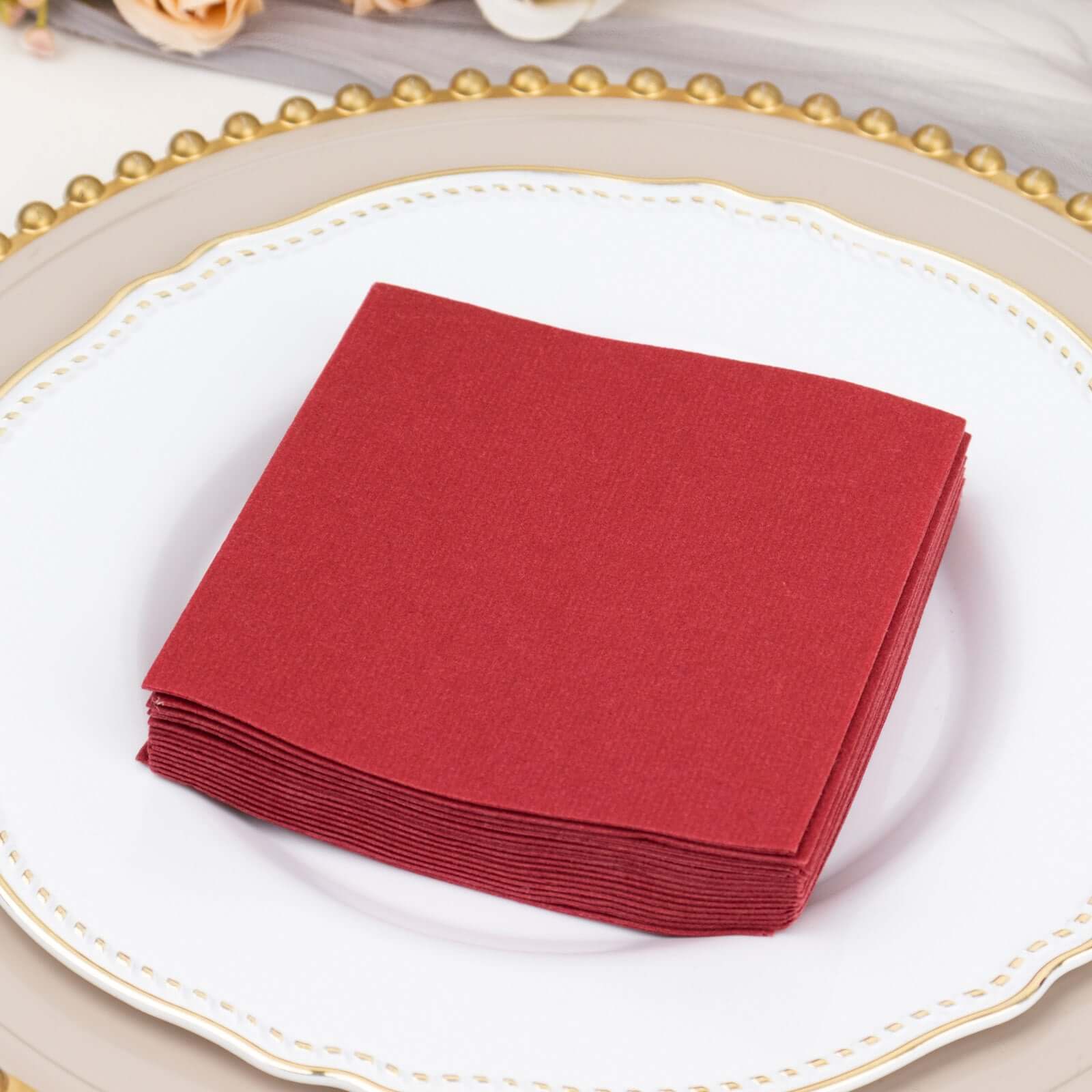 20-Pack Paper Linen-Like Cocktail Napkins Burgundy - Disposable 5x5 Airlaid Soft Napkins