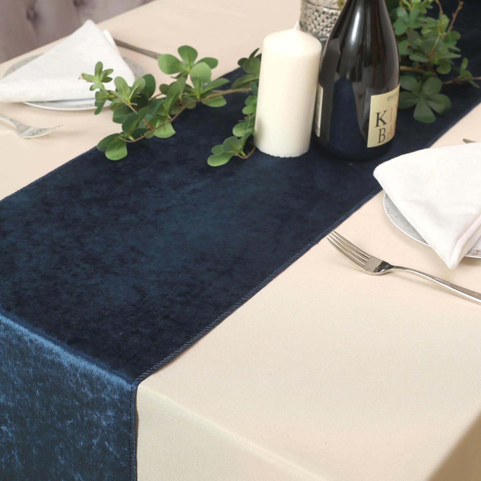 Premium Velvet 12x108 Table Runner Navy Blue - Sheen Finish Reusable Table Decor