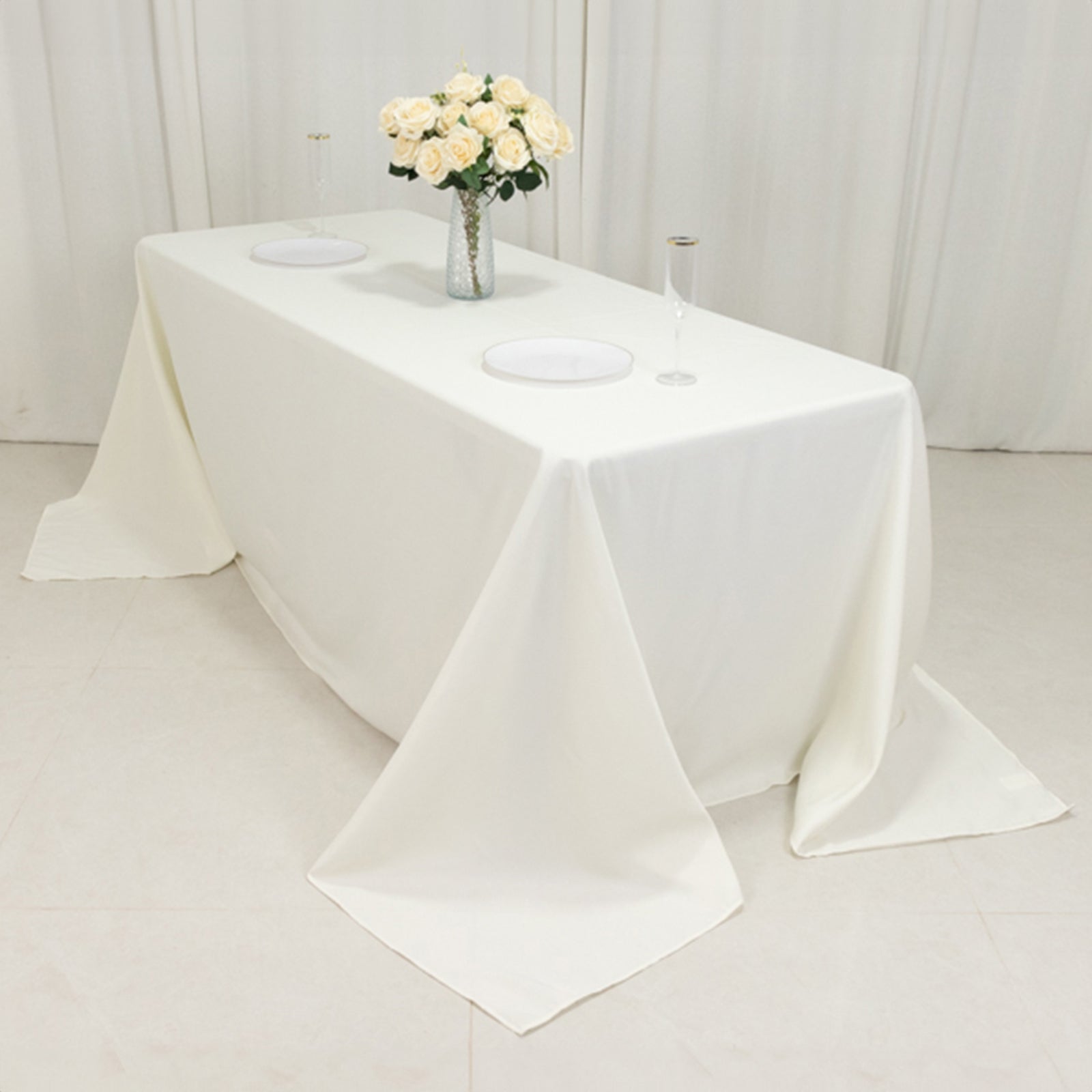 Fire Retardant Premium Polyester 90x132 Rectangular Tablecloth Ivory - High-Performance Seamless Table Cover